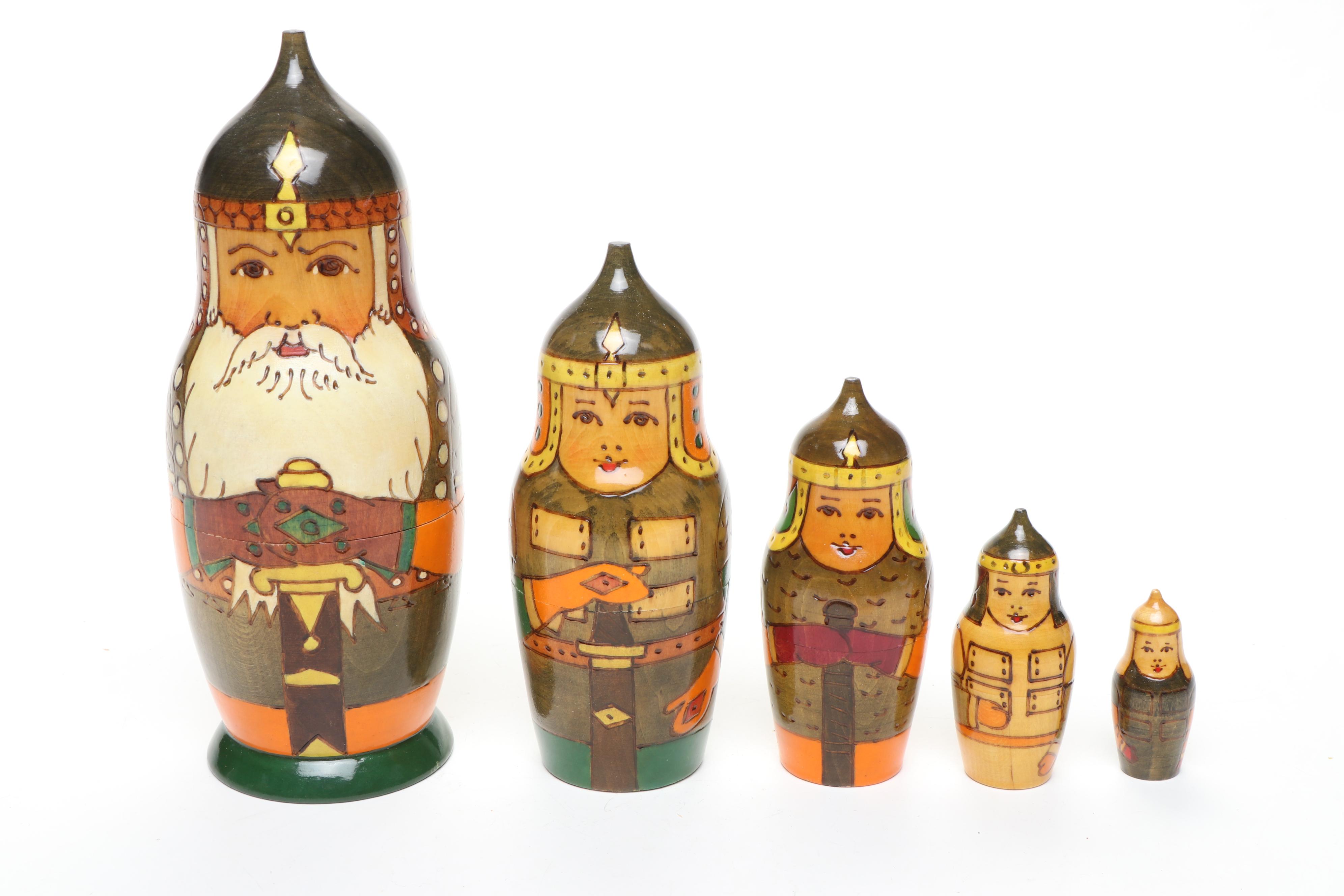 Russian Politicians and Other Painted Wooden Matryoshka Dolls