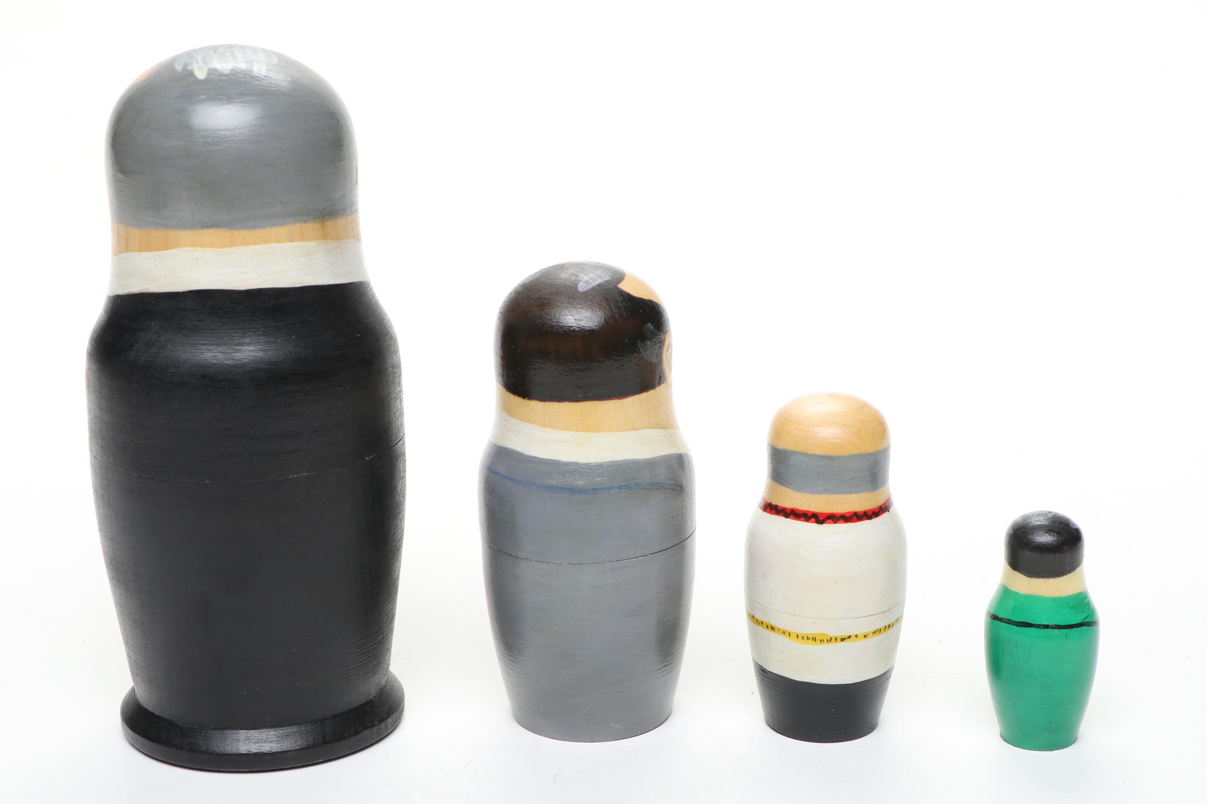 Russian Politicians and Other Painted Wooden Matryoshka Dolls