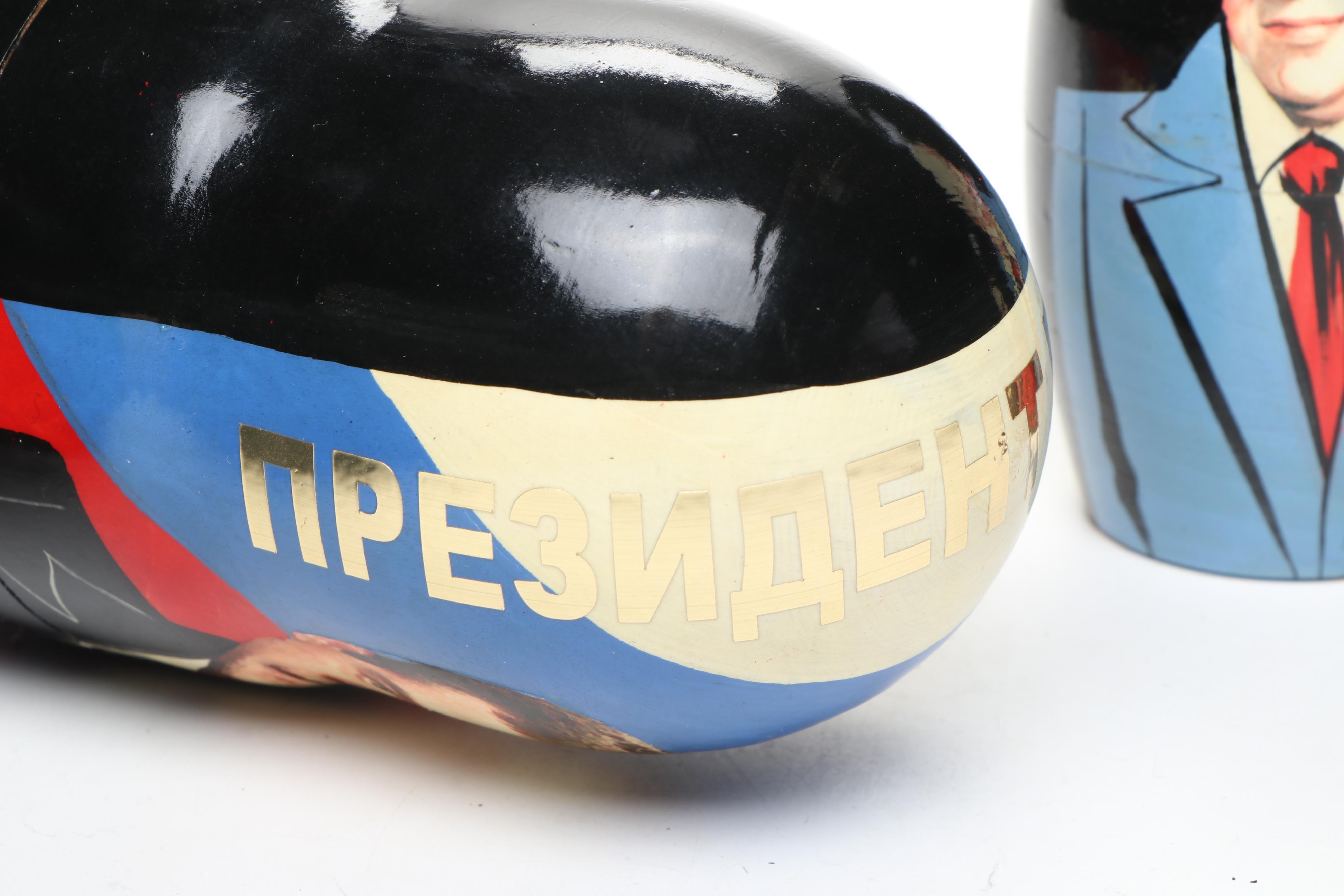 Russian Politicians and Other Painted Wooden Matryoshka Dolls