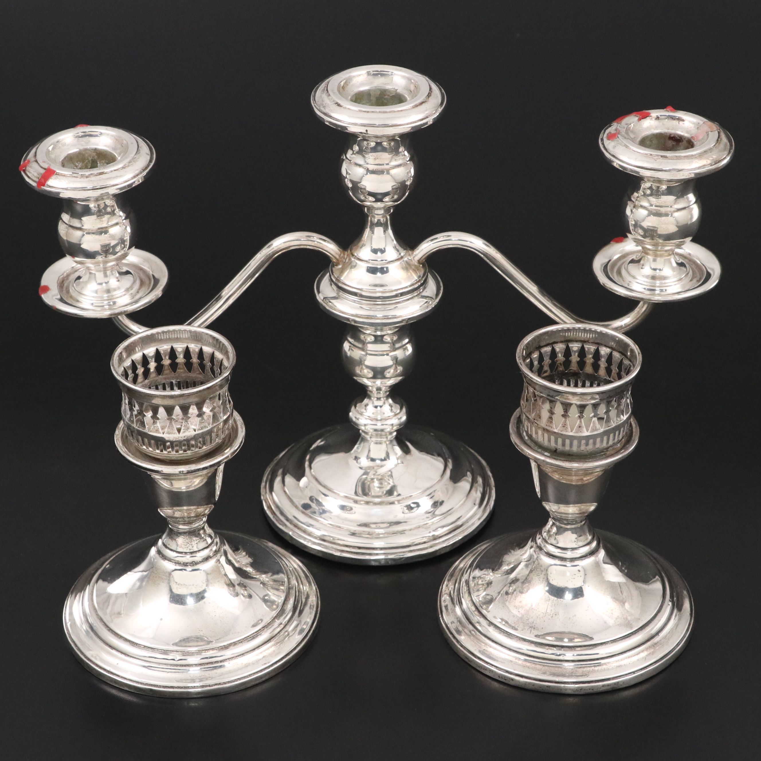 Fisher Sterling Silver Candelabra with Watrous Sterling Silver Candle Holders