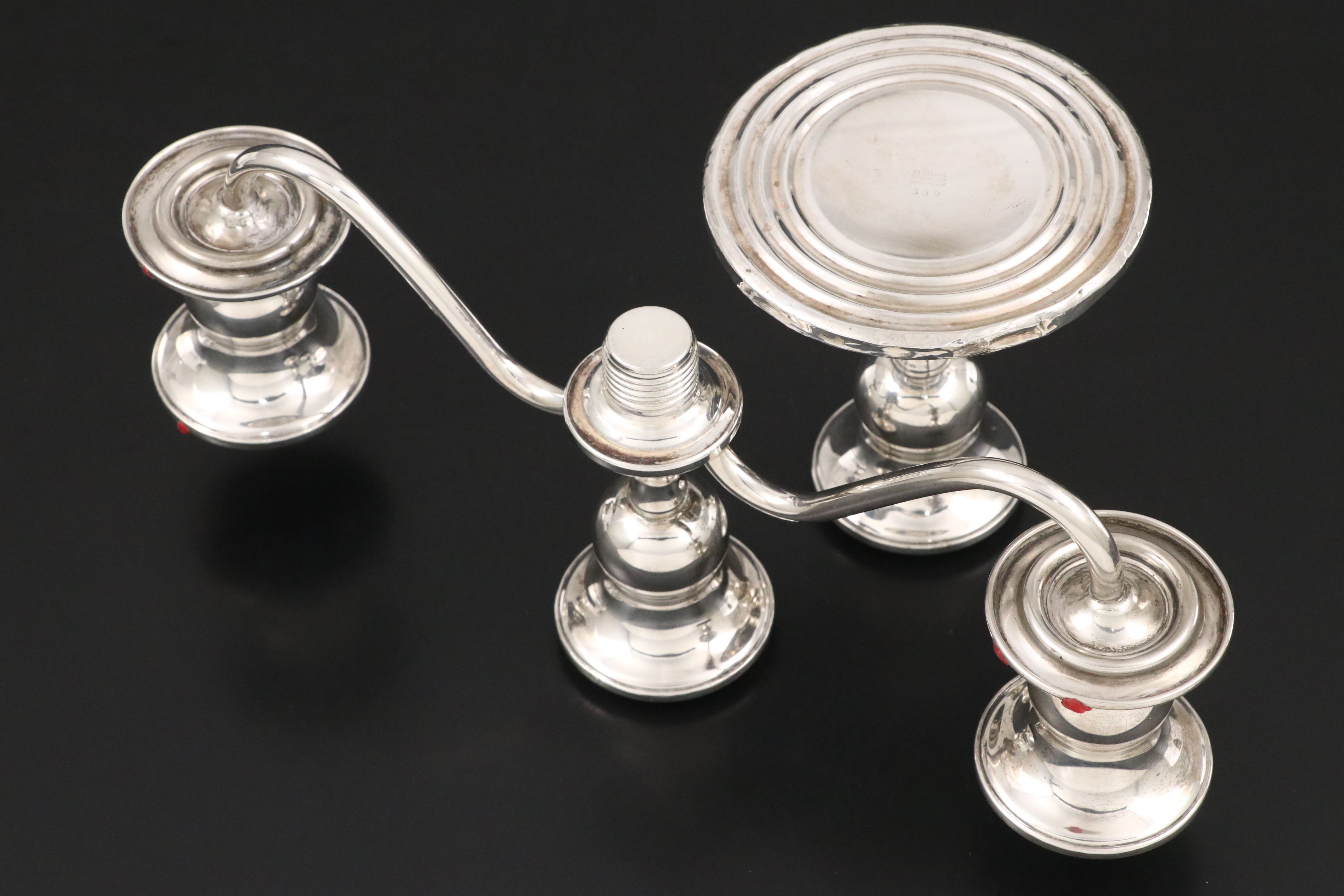 Fisher Sterling Silver Candelabra with Watrous Sterling Silver Candle Holders