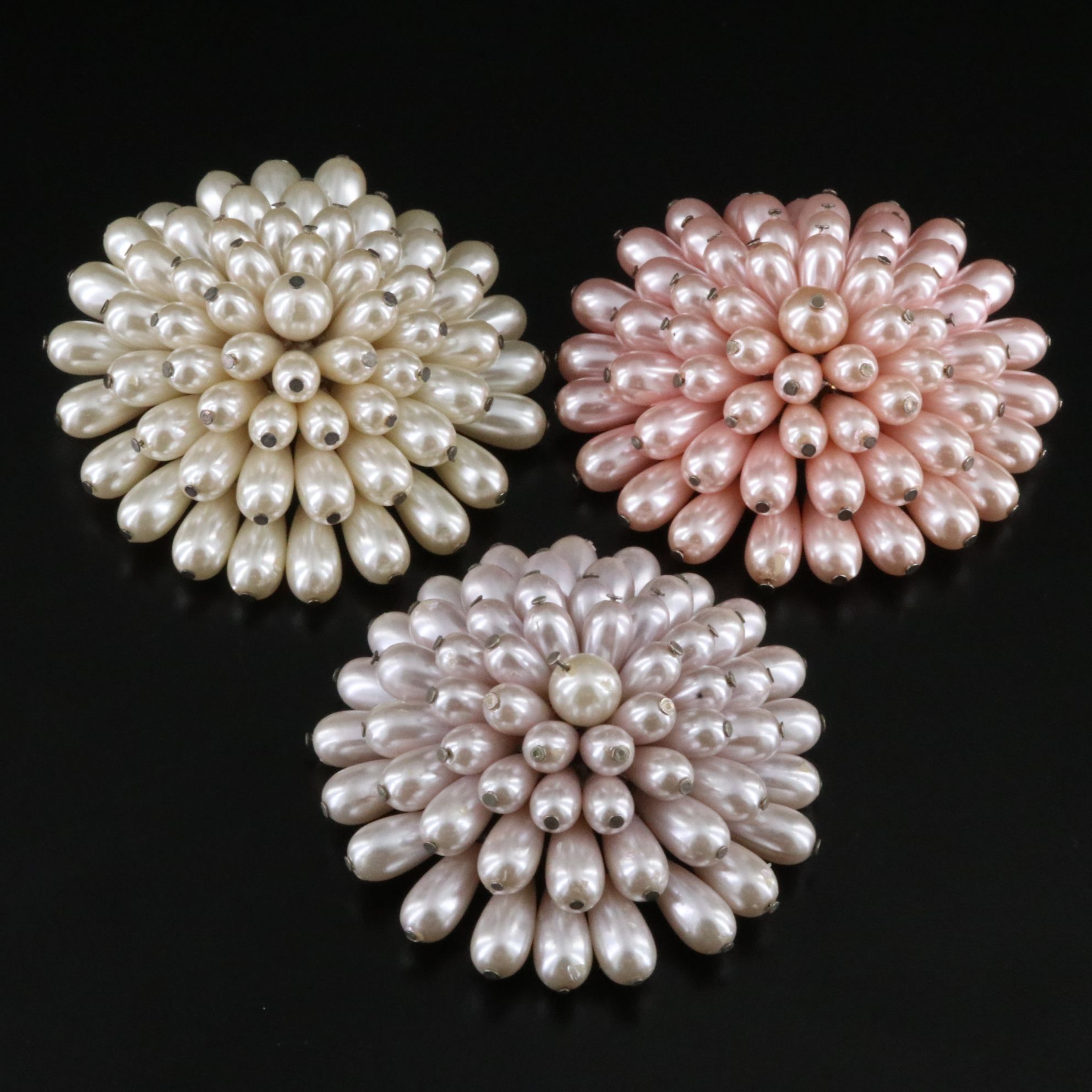 Vintage Floral Faux Pearl Brooches