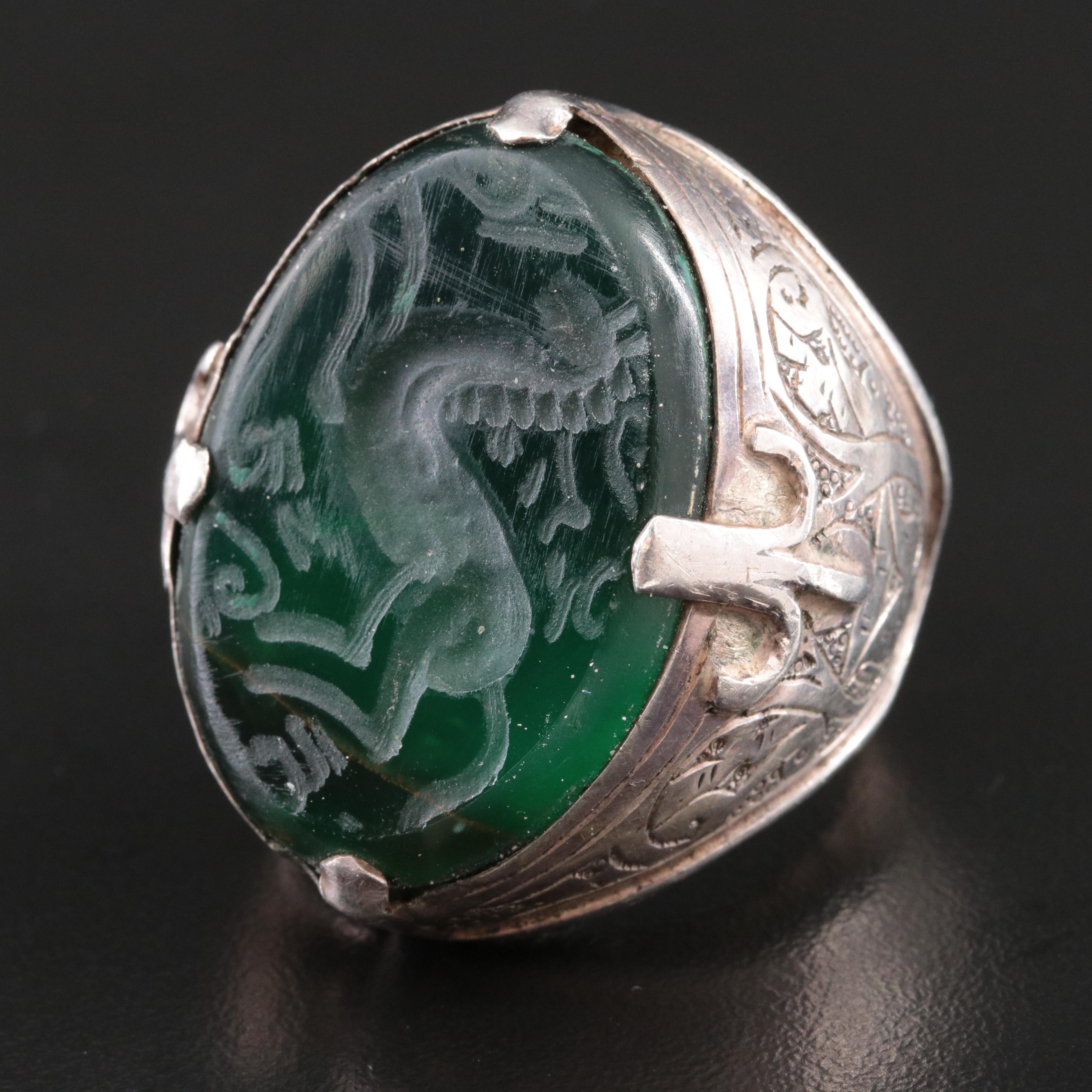 Afghan 900 Silver Intaglio Horse Ring