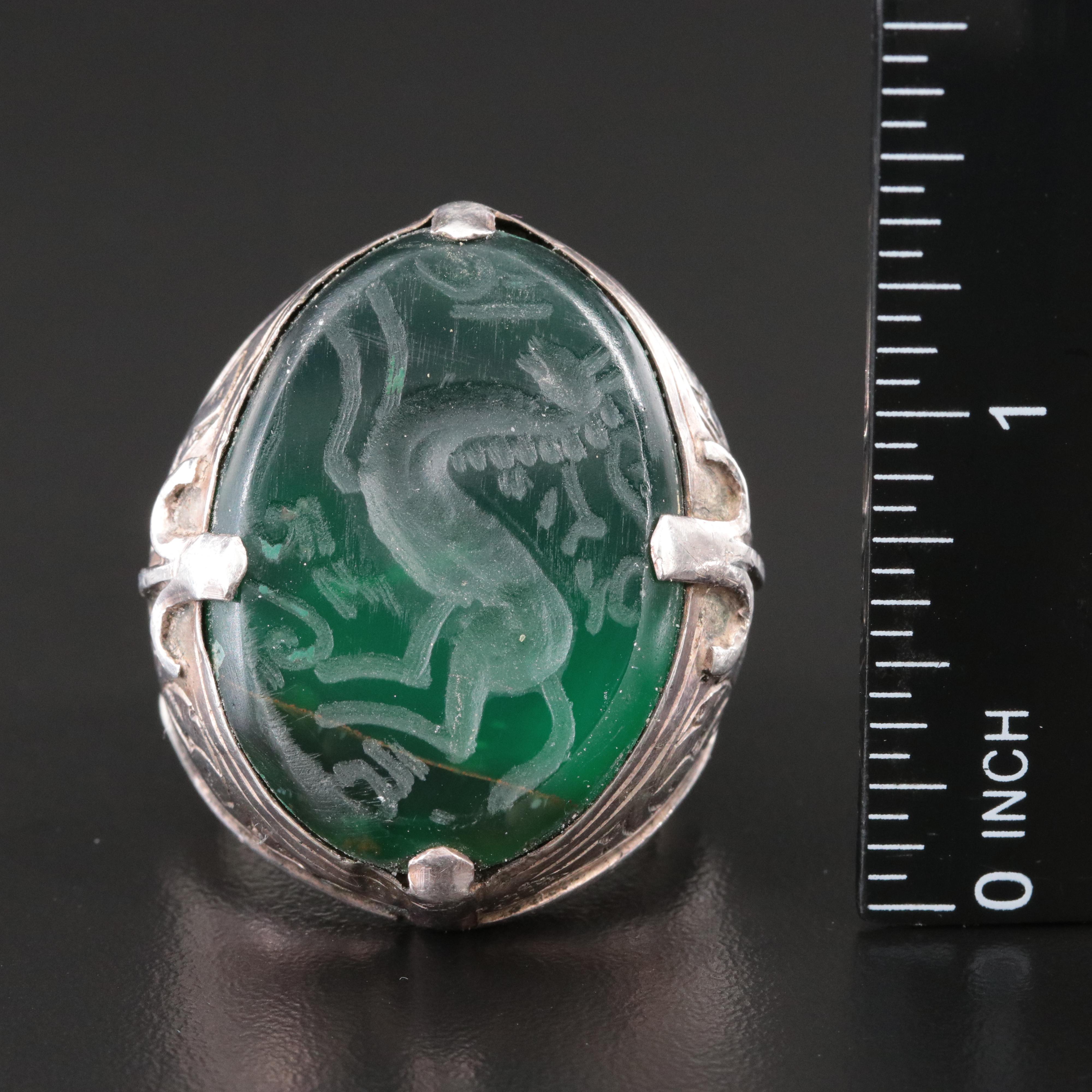 Afghan 900 Silver Intaglio Horse Ring