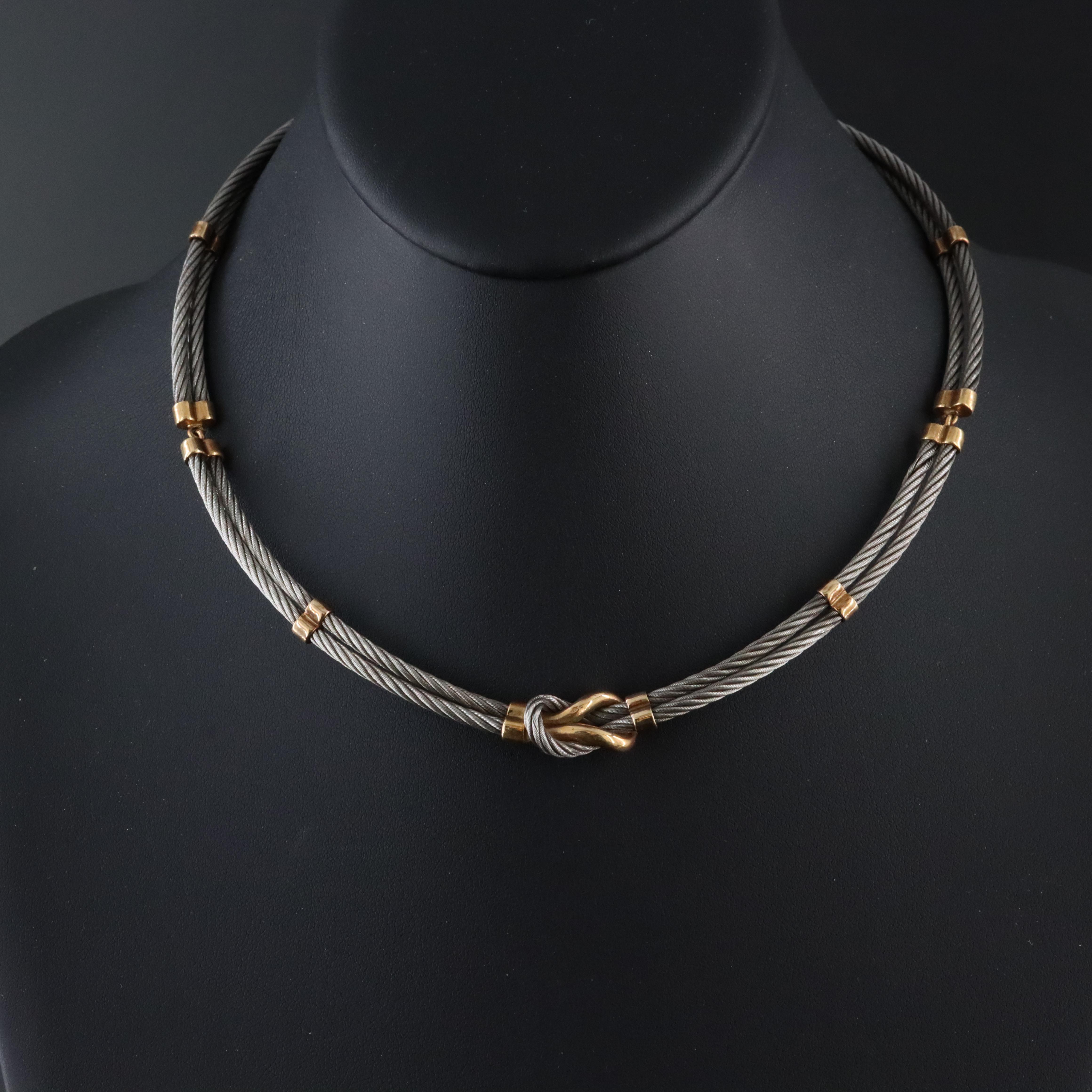 18K and Cable Knot Station Collar Necklace