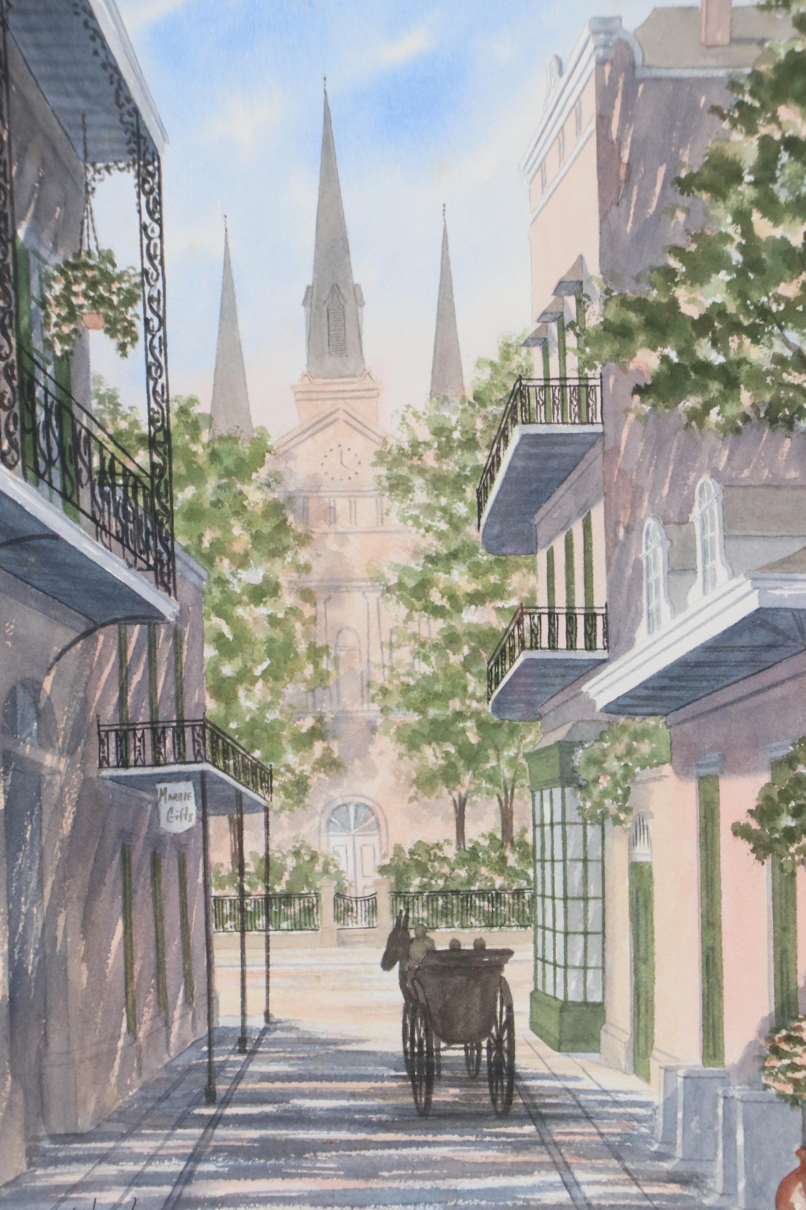 New Orleans French Quarter Street Scene Watercolor Painting