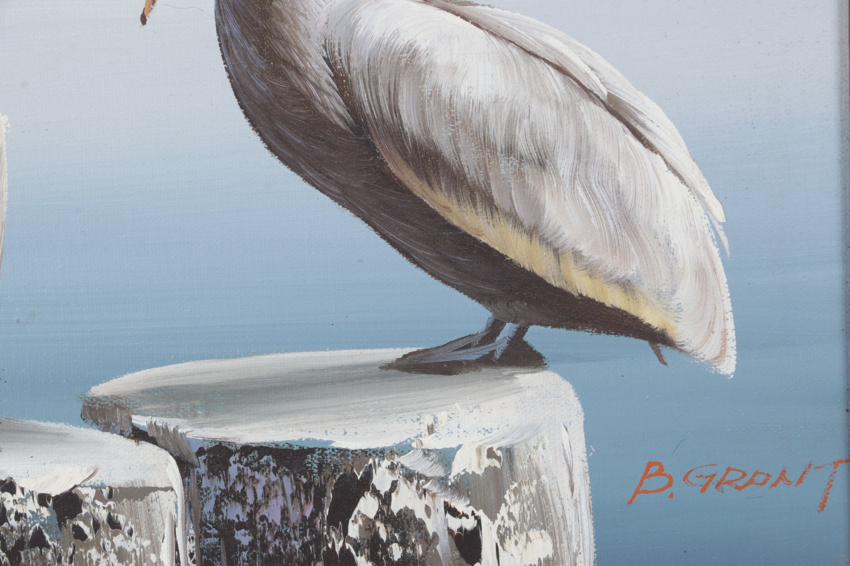 B. Grant Oil Painting After Andre Lange "Three Pelicans", 1985