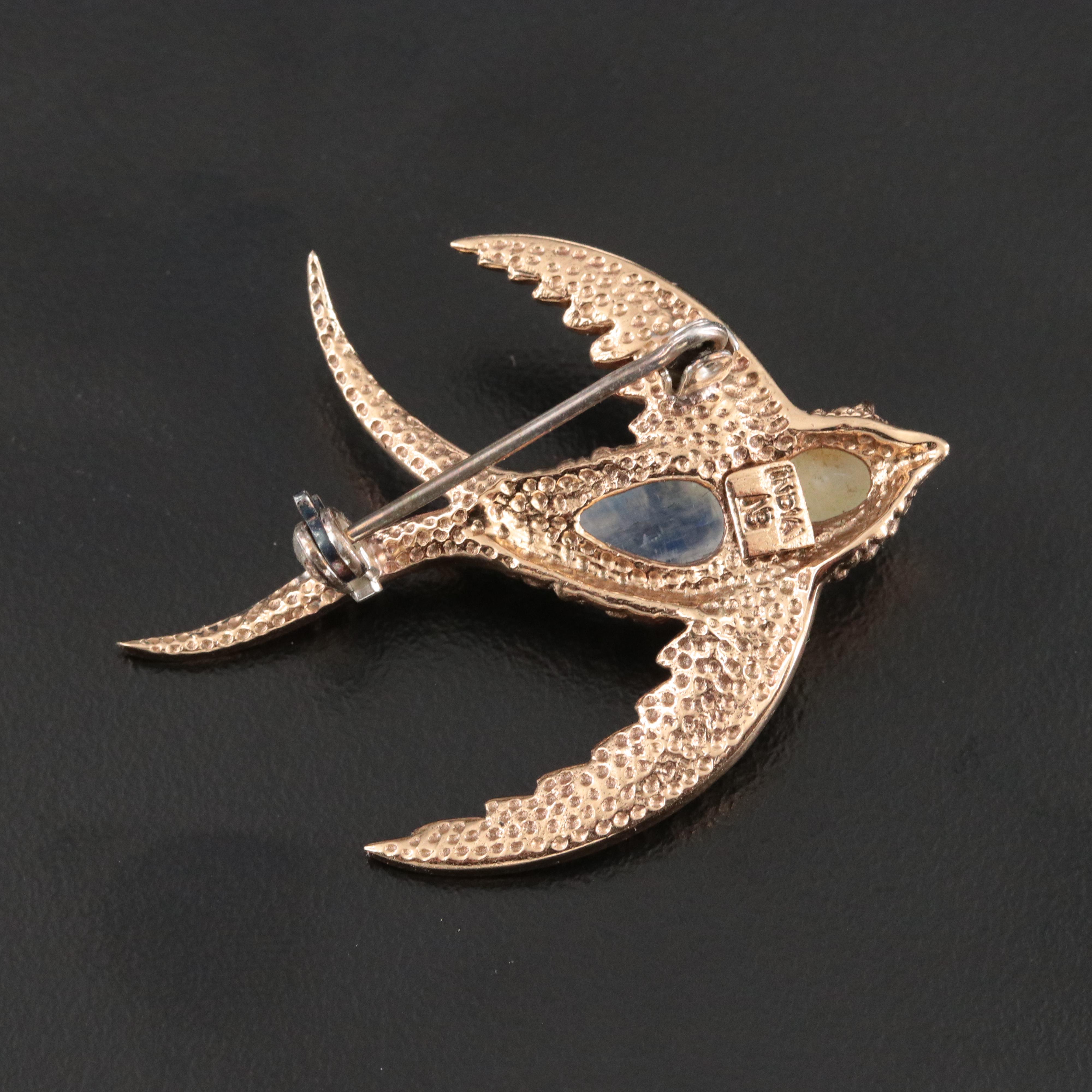 Nicky Butler Rainbow Moonstone and Pearl Swallow Brooch