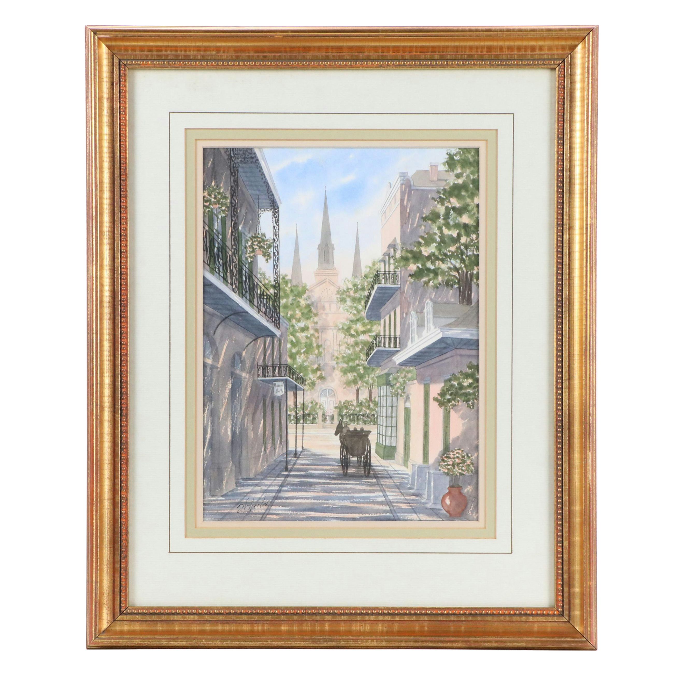 New Orleans French Quarter Street Scene Watercolor Painting