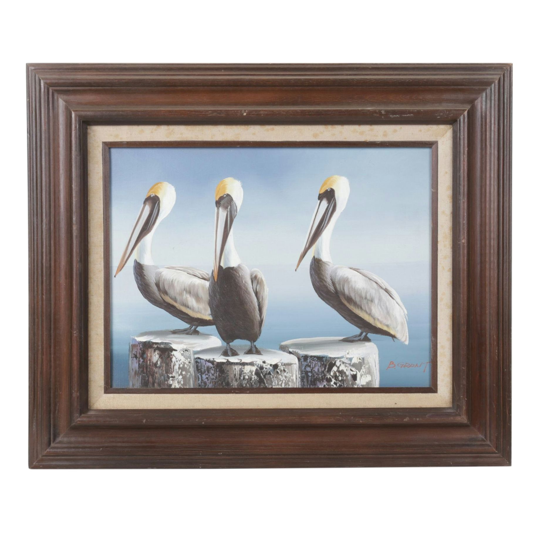 B. Grant Oil Painting After Andre Lange "Three Pelicans", 1985