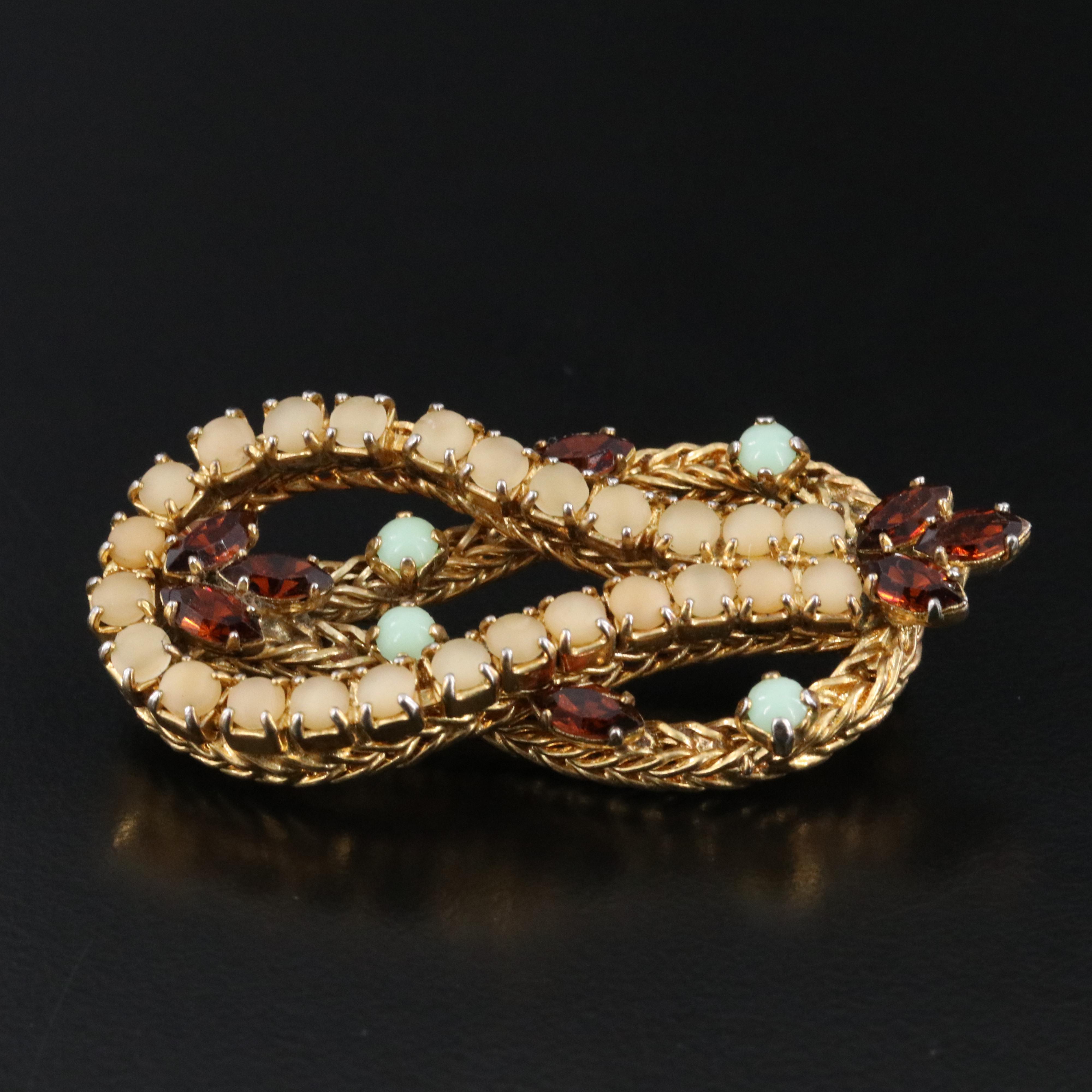 Vintage Hobé Loop Brooch with Rhinestones and Foxtail Frame