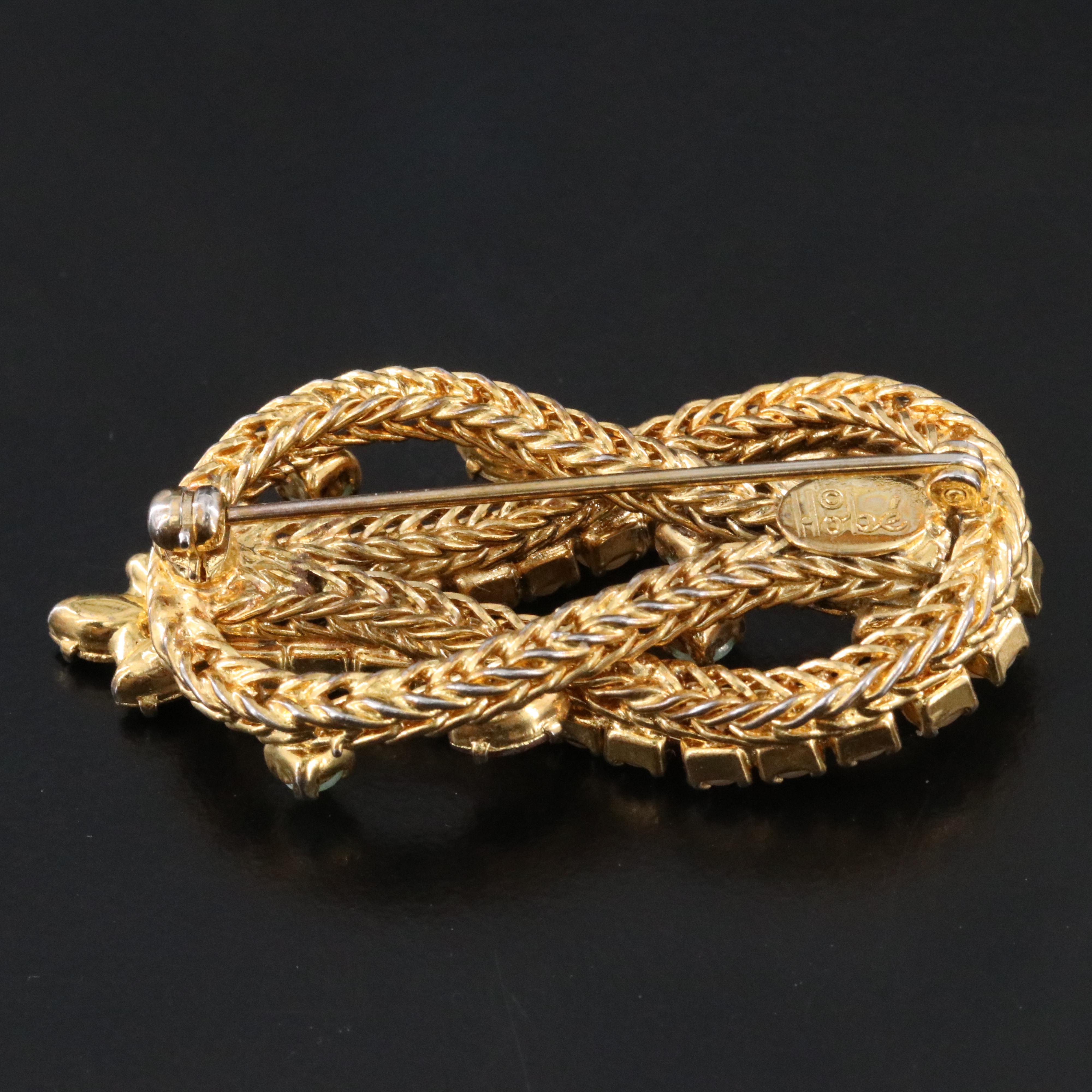 Vintage Hobé Loop Brooch with Rhinestones and Foxtail Frame