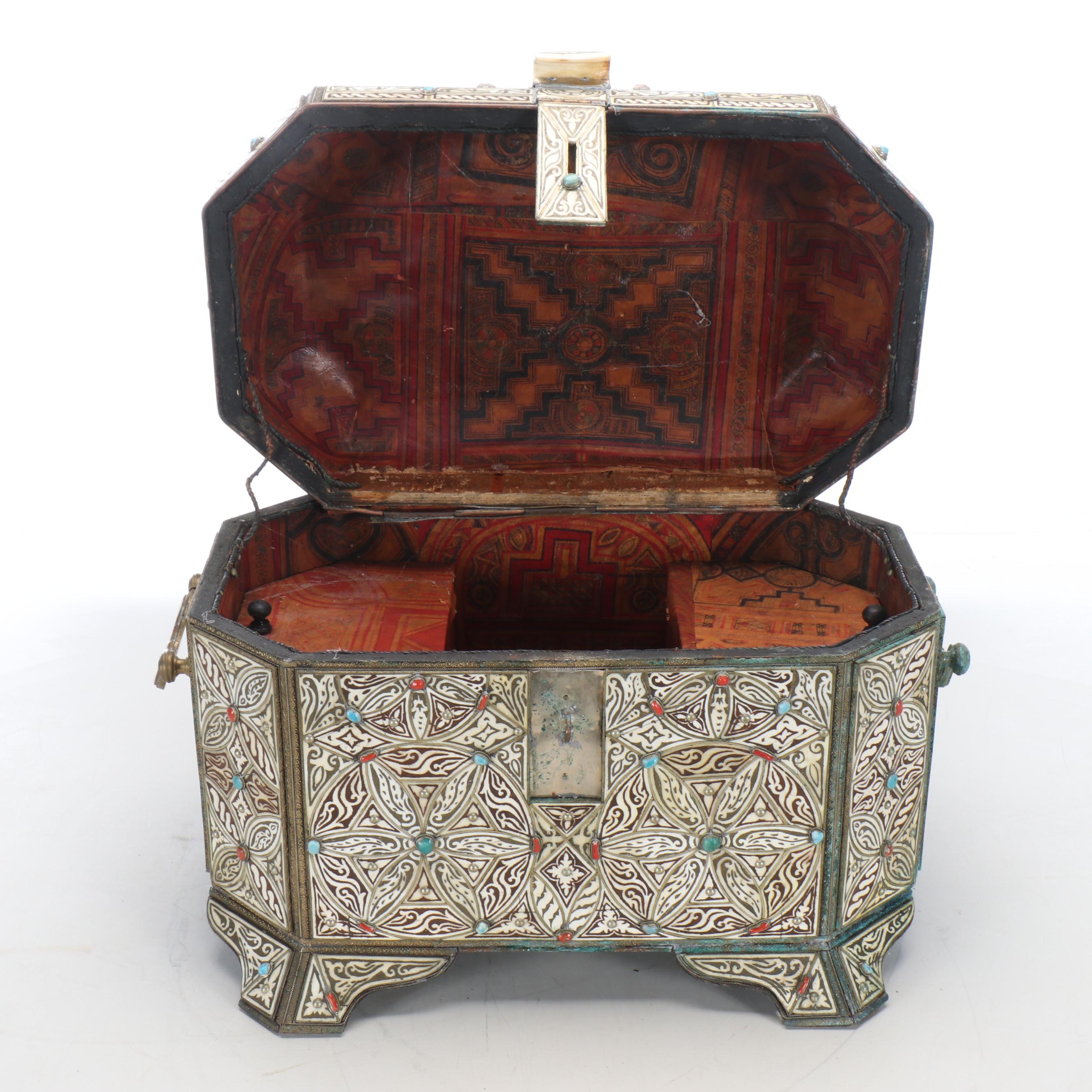 Turkish Semi-Precious Stone and Bone Mosaic Inlay Chest