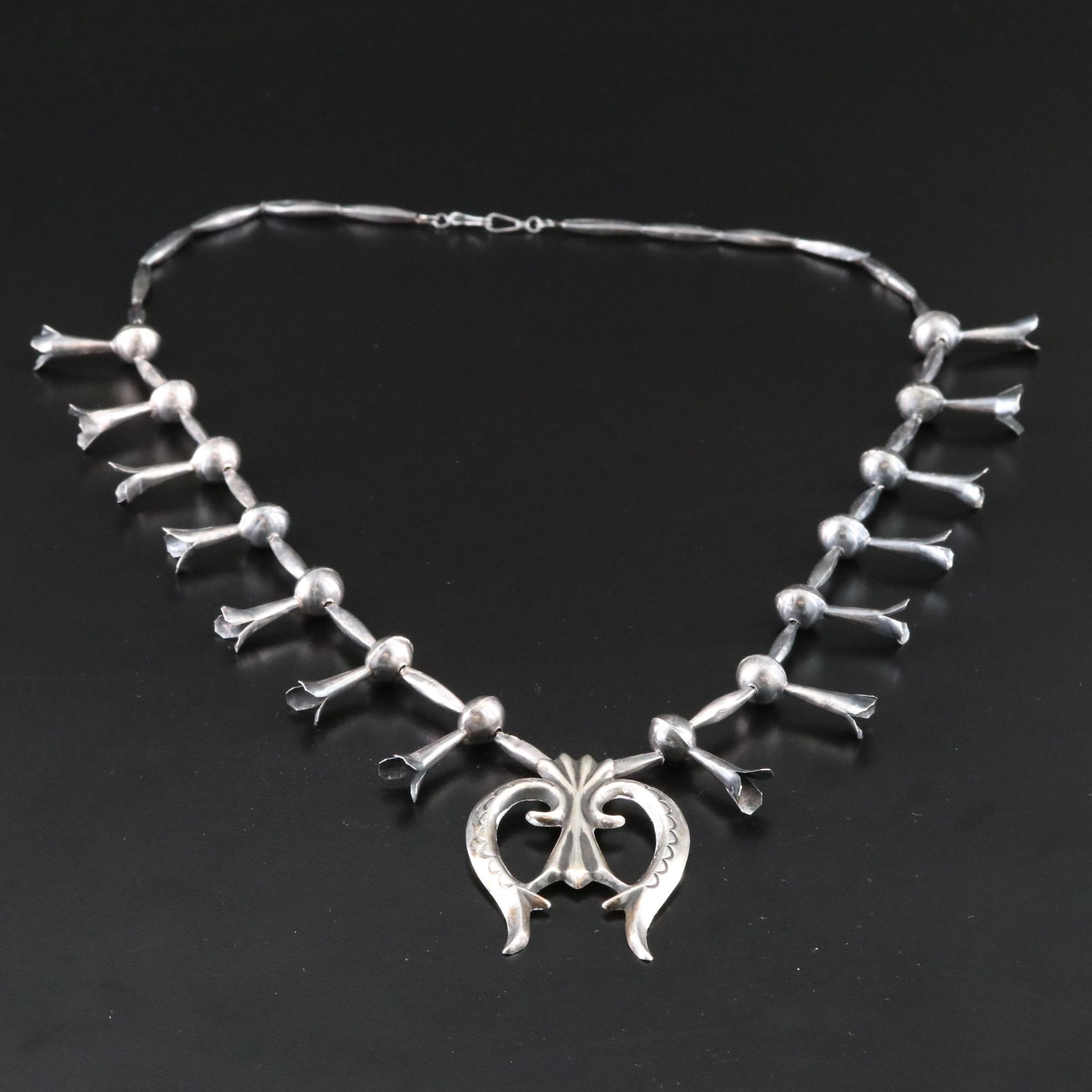 Southwestern Sterling Squash Blossom Necklace