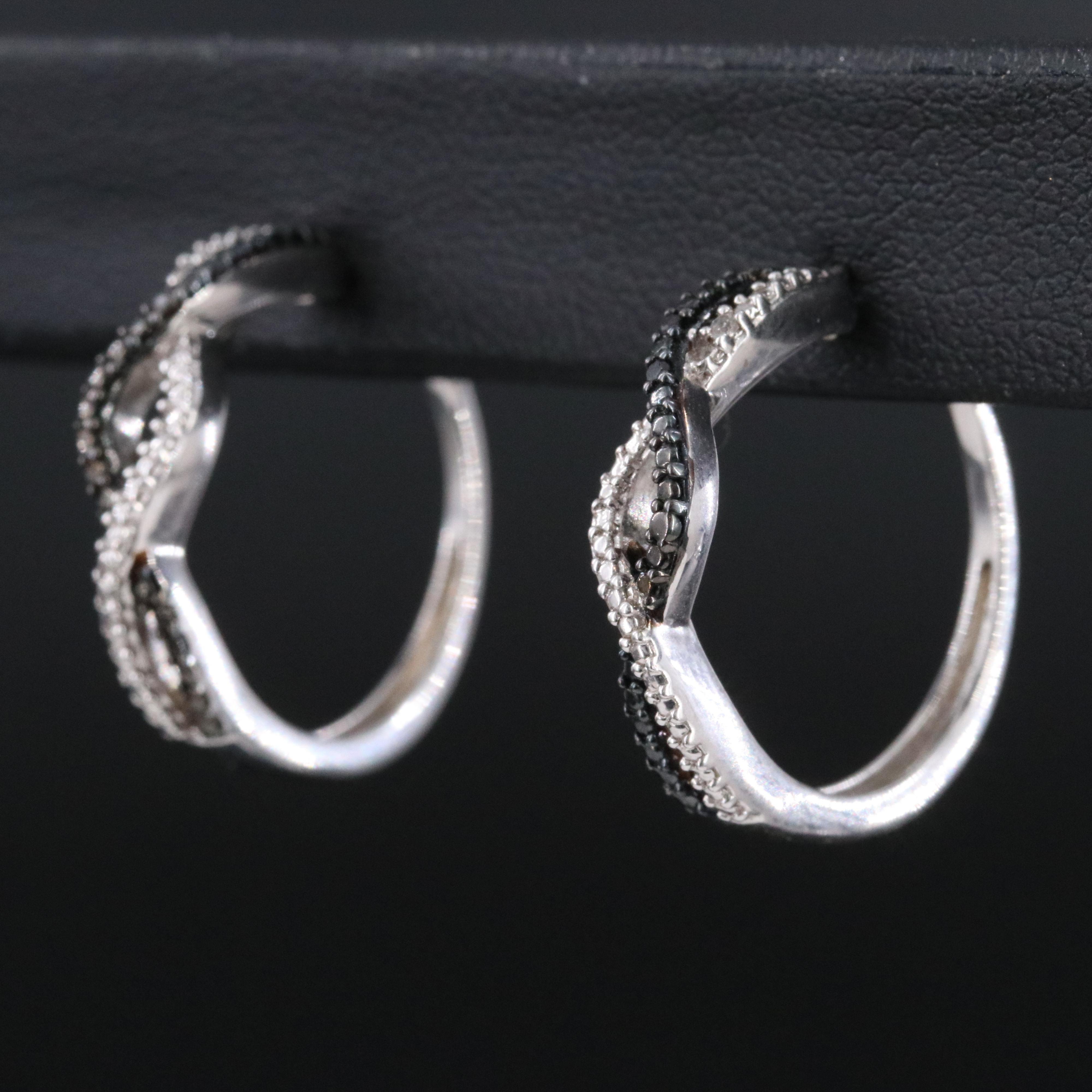 Sterling Diamond Hoop Earrings with Fancy Black Diamonds
