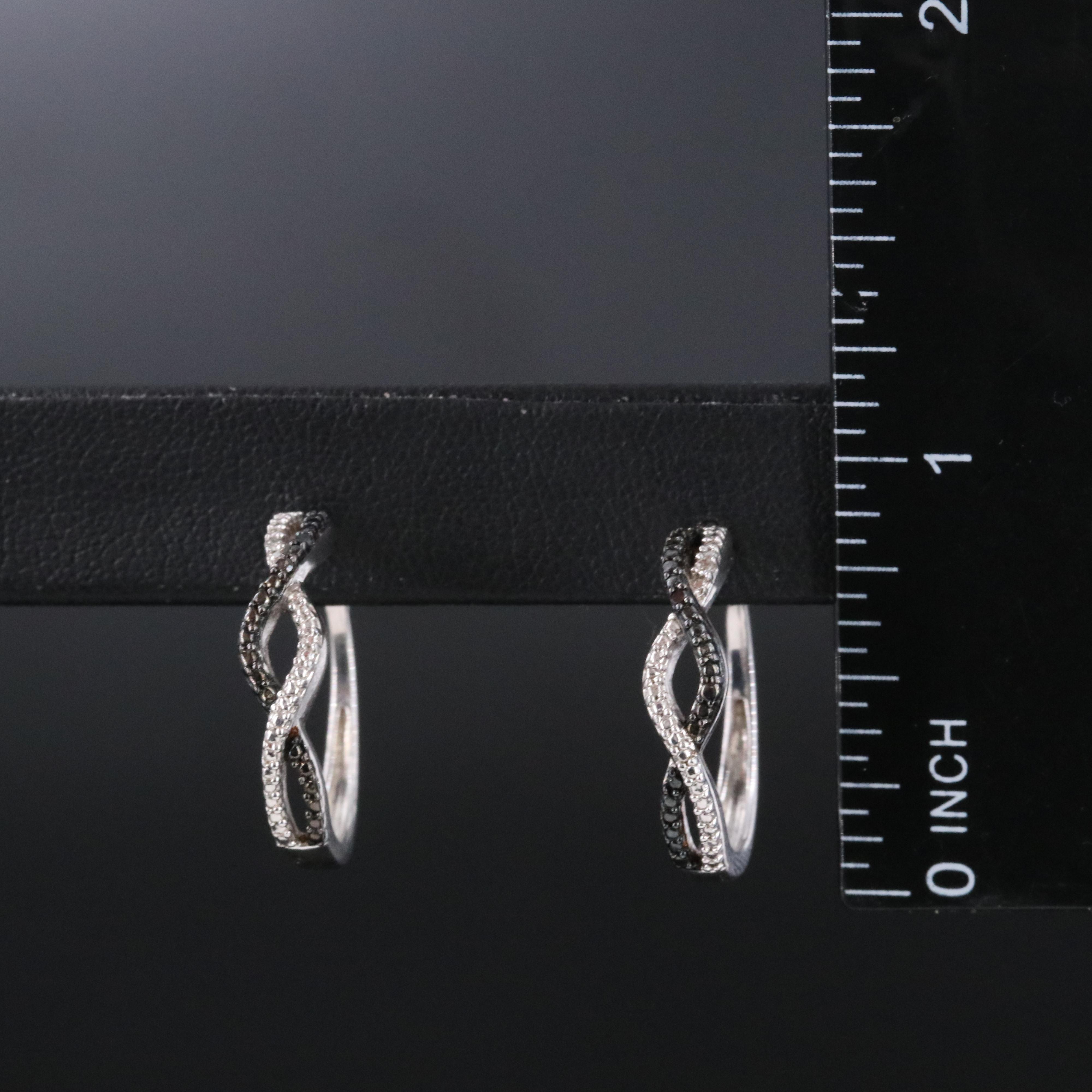 Sterling Diamond Hoop Earrings with Fancy Black Diamonds