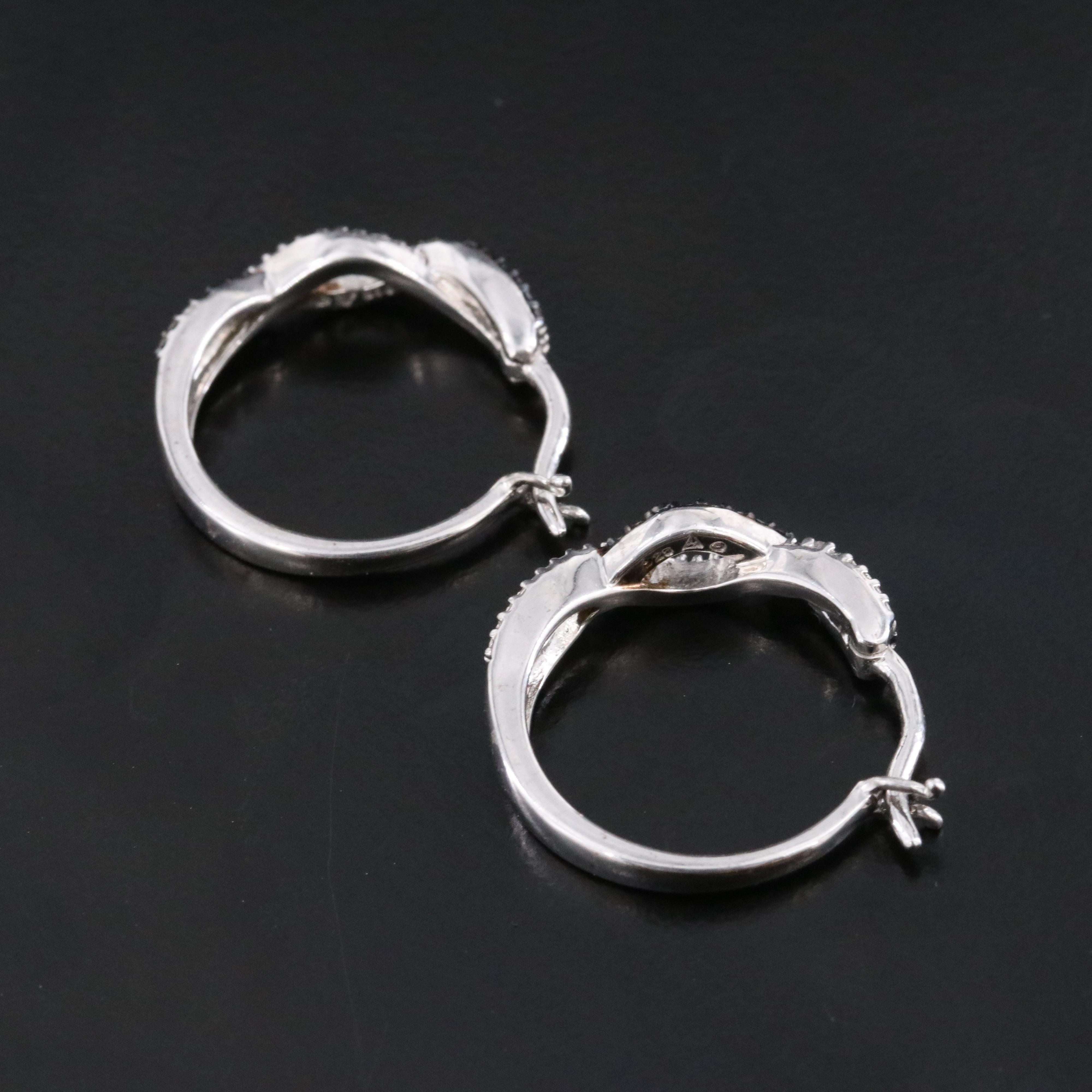 Sterling Diamond Hoop Earrings with Fancy Black Diamonds