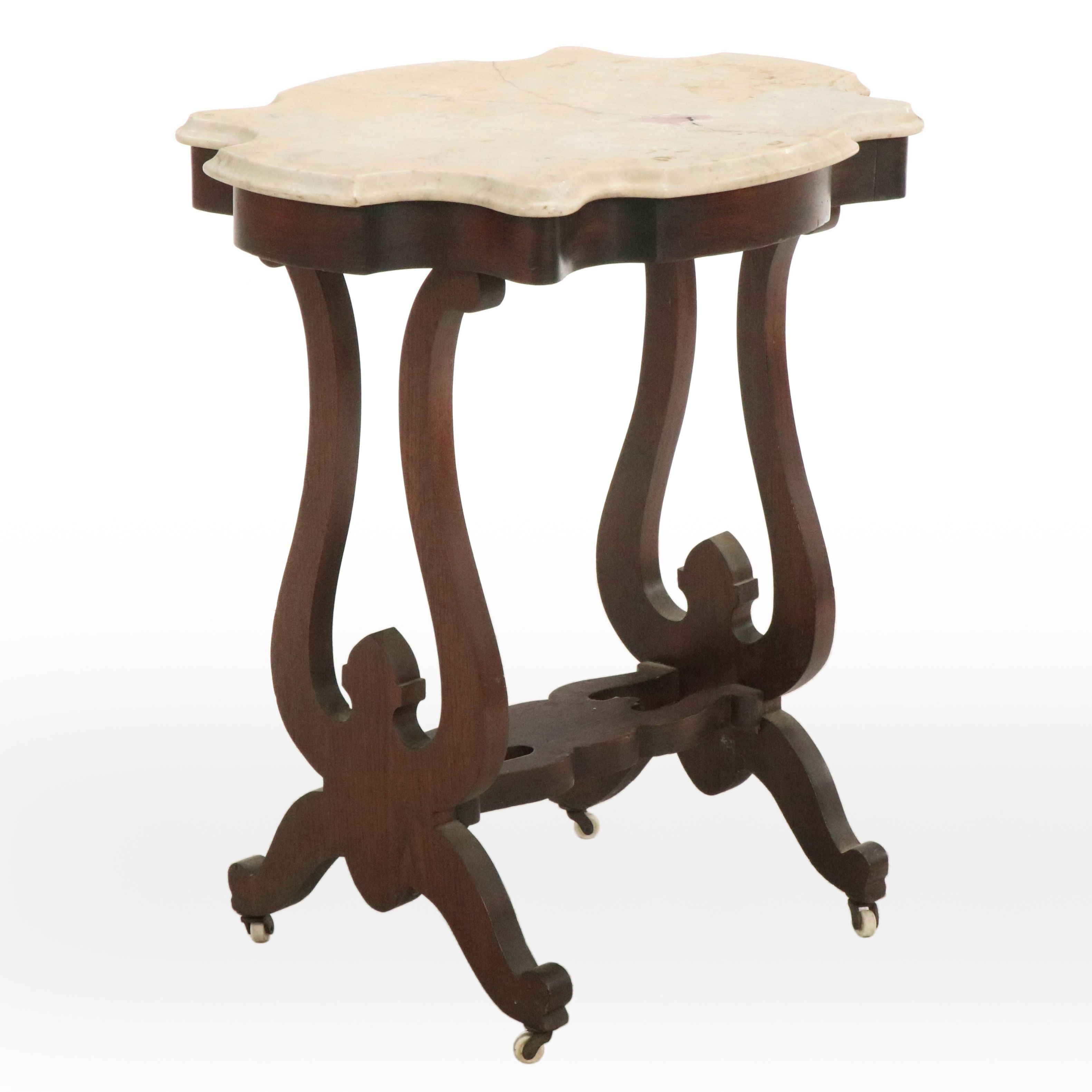 Victorian Marble Top Walnut Table, Late 19th Century