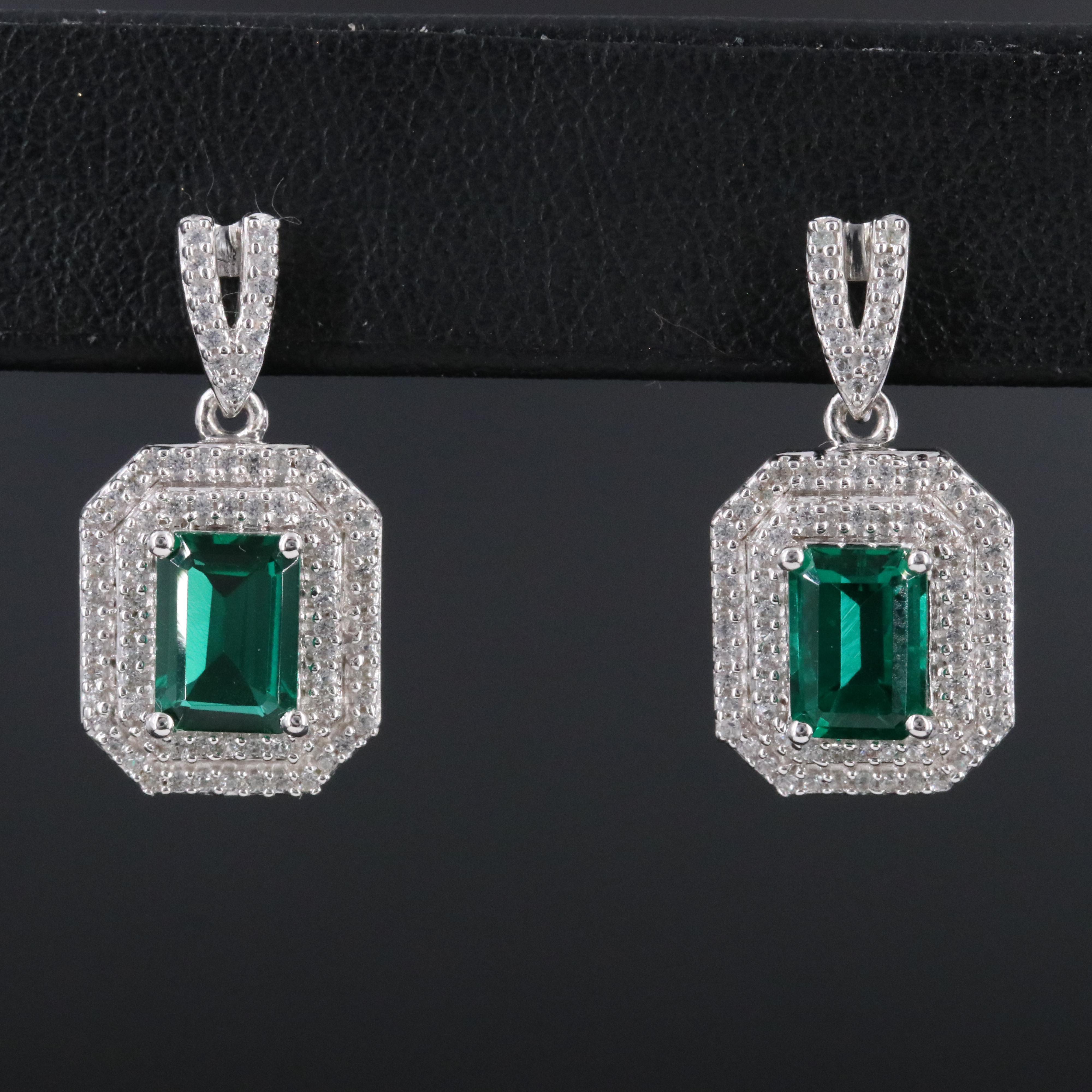 Sterling Emerald and White Sapphire Earrings