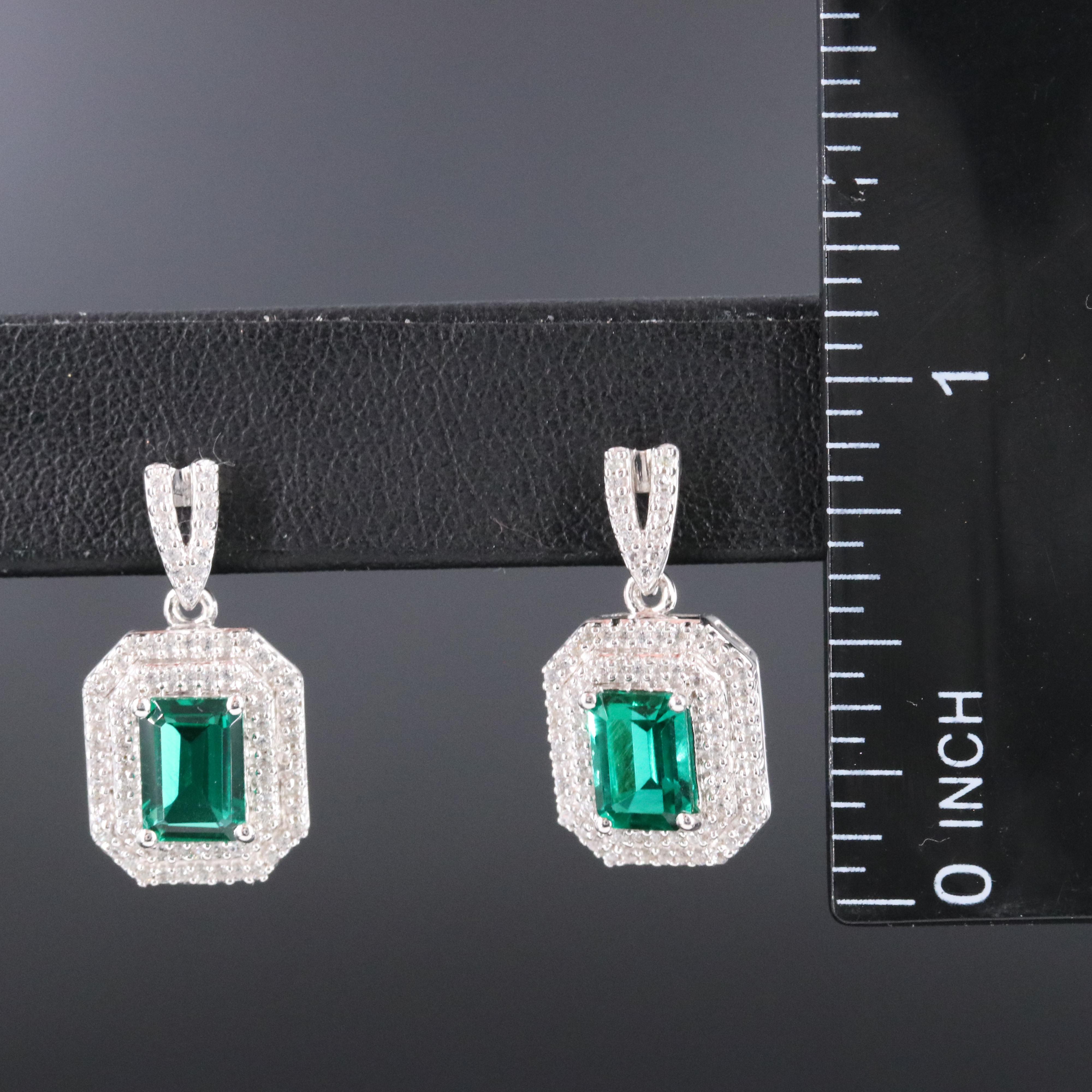 Sterling Emerald and White Sapphire Earrings