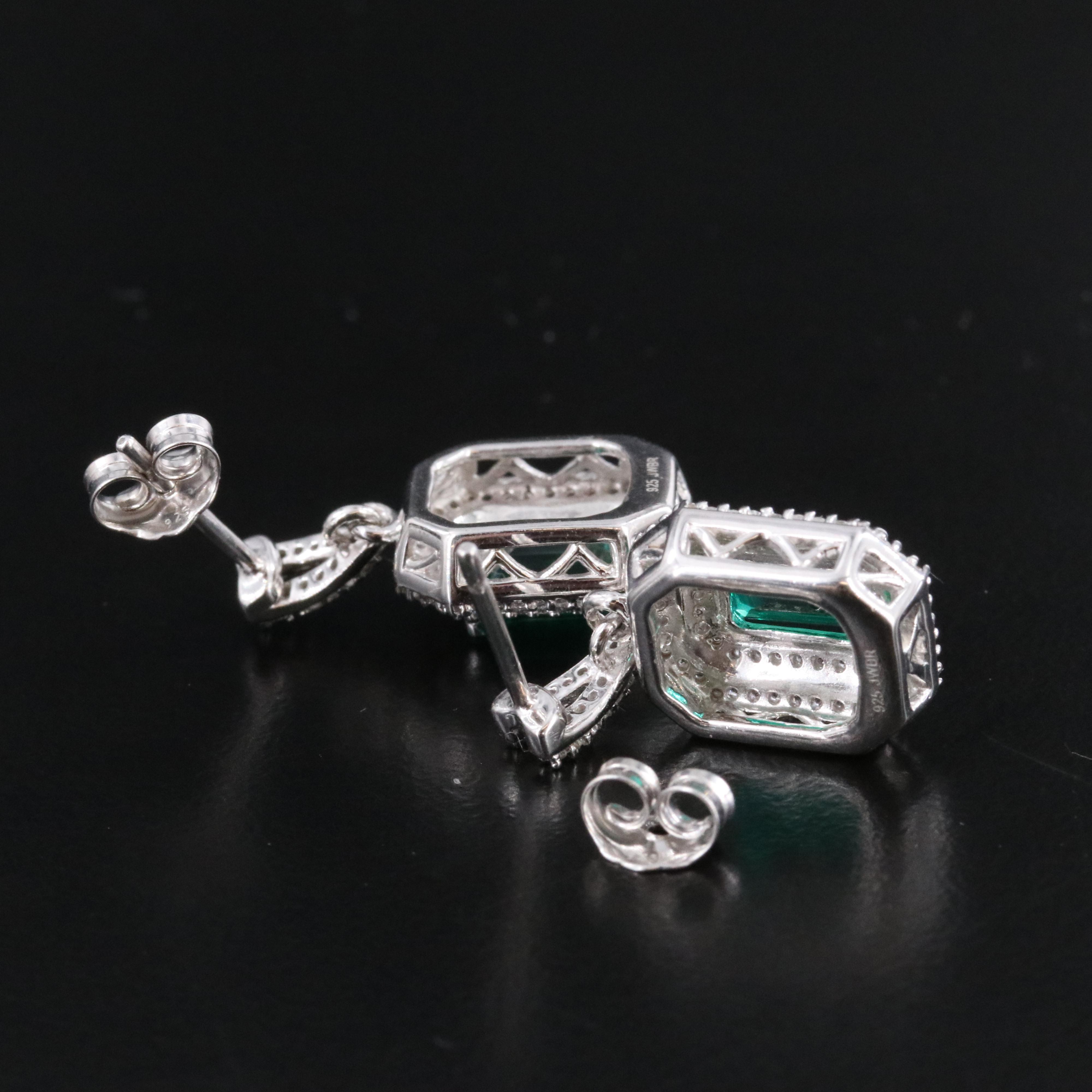 Sterling Emerald and White Sapphire Earrings