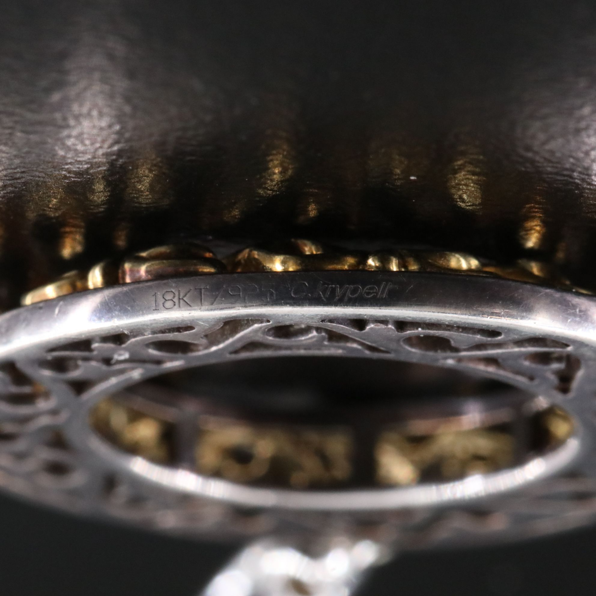 Charles Krypell Sterling and 18K Scroll Patterned Hoop Earrings with Diamond