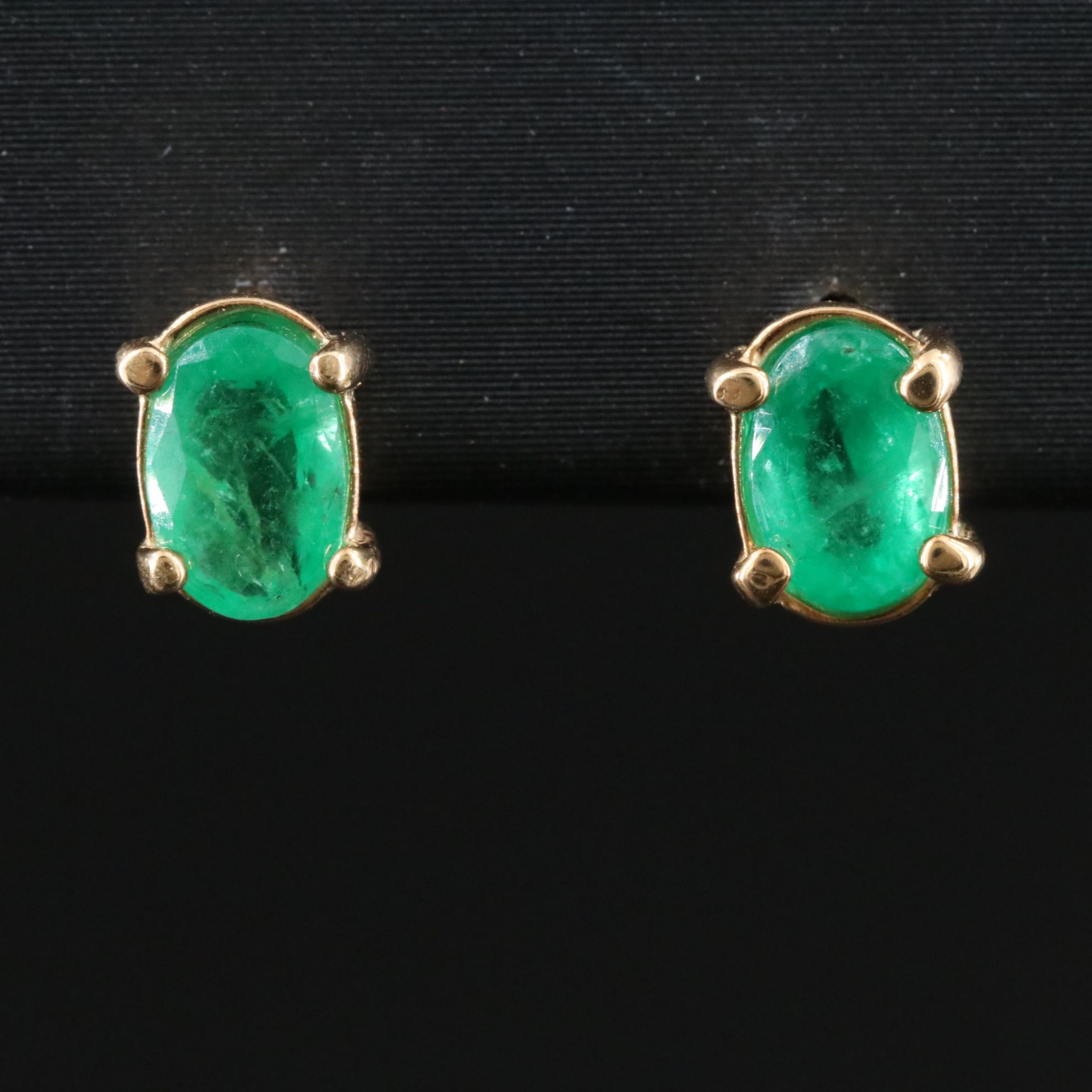 Sterling Emerald Solitaire Stud Earrings