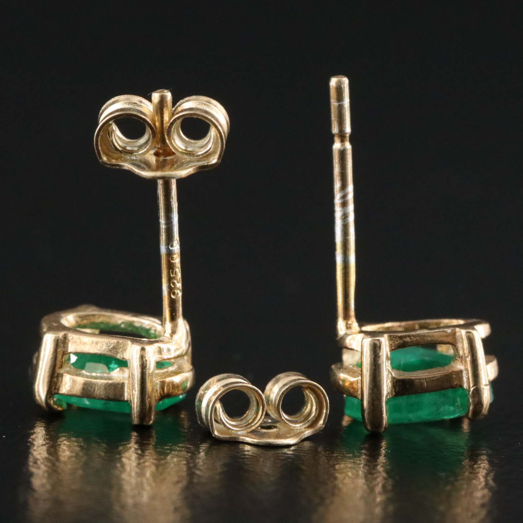 Sterling Emerald Solitaire Stud Earrings