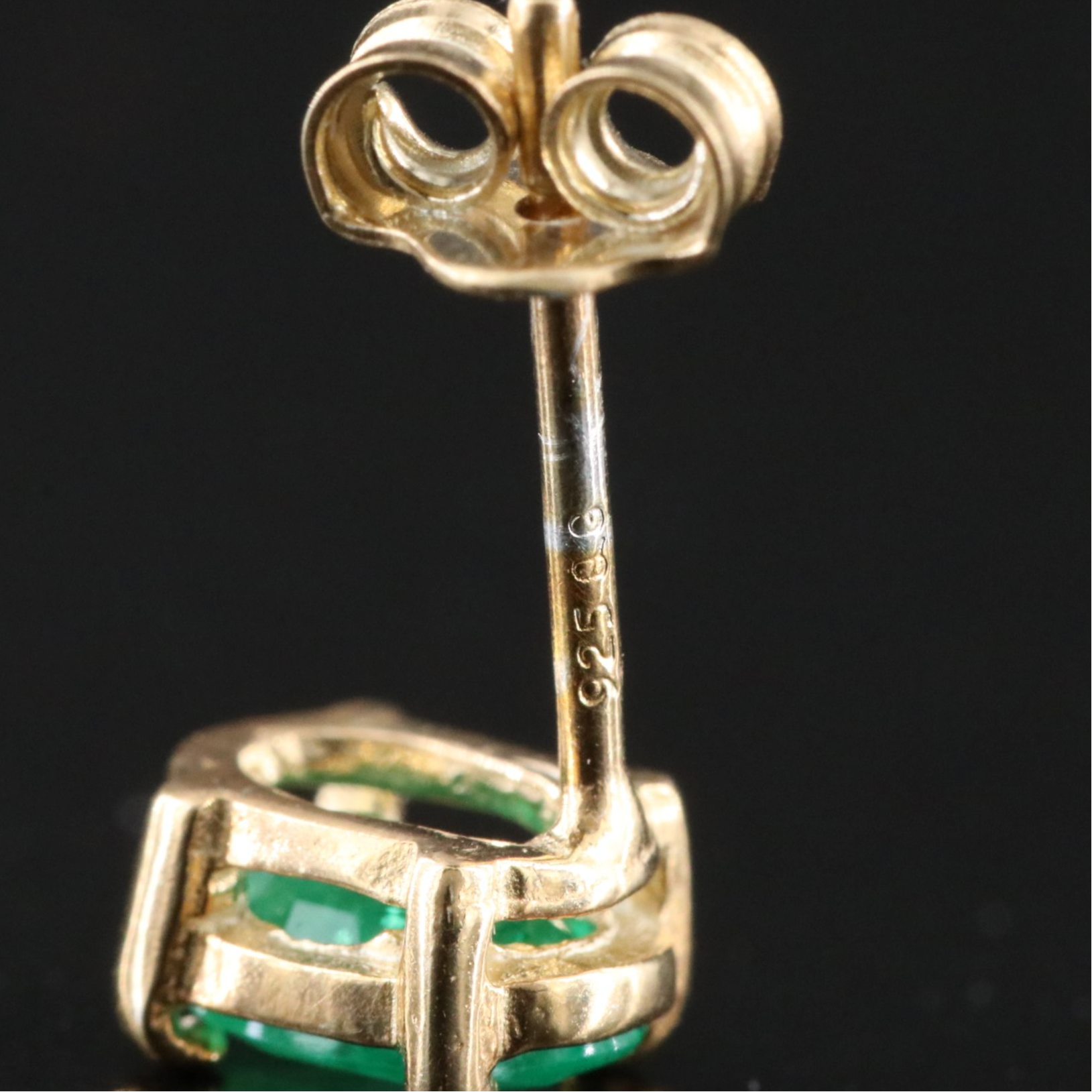 Sterling Emerald Solitaire Stud Earrings