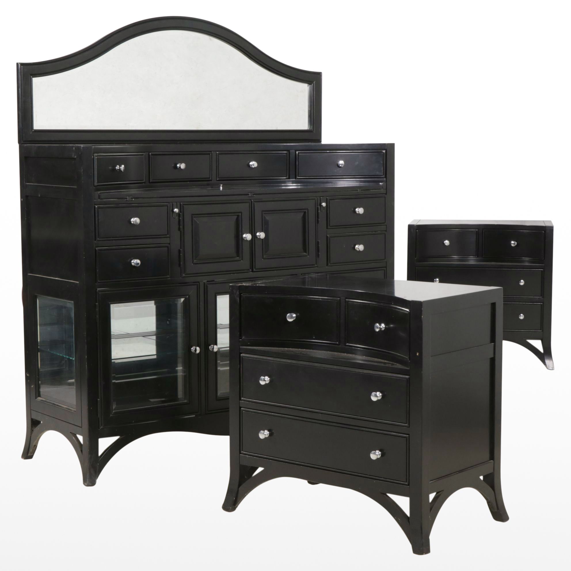 American Signature Black Flip-Top Display Sideboard and Two Small Chests
