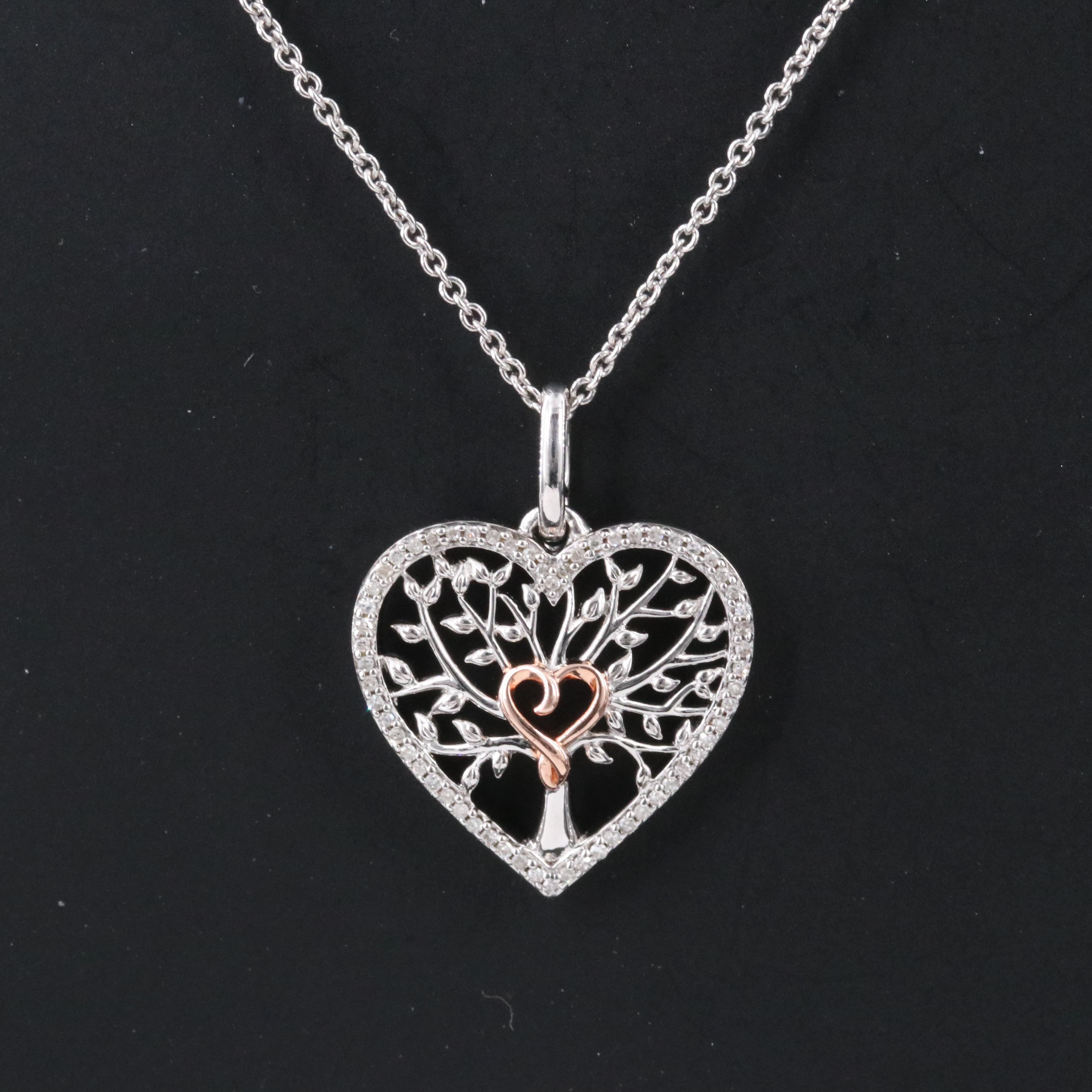 Hallmark Sterling Diamond Tree of Life Heart Pendant Necklace