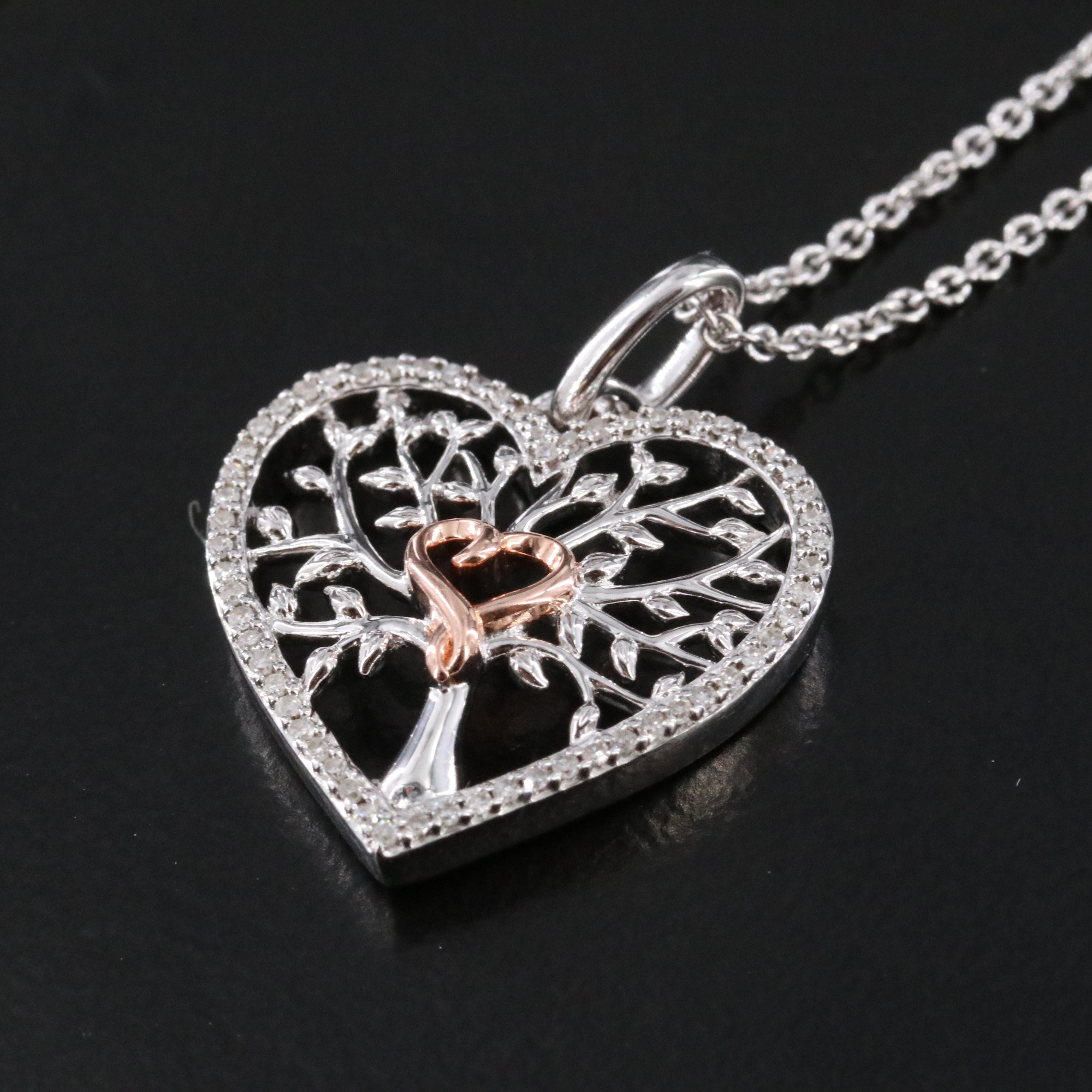 Hallmark Sterling Diamond Tree of Life Heart Pendant Necklace
