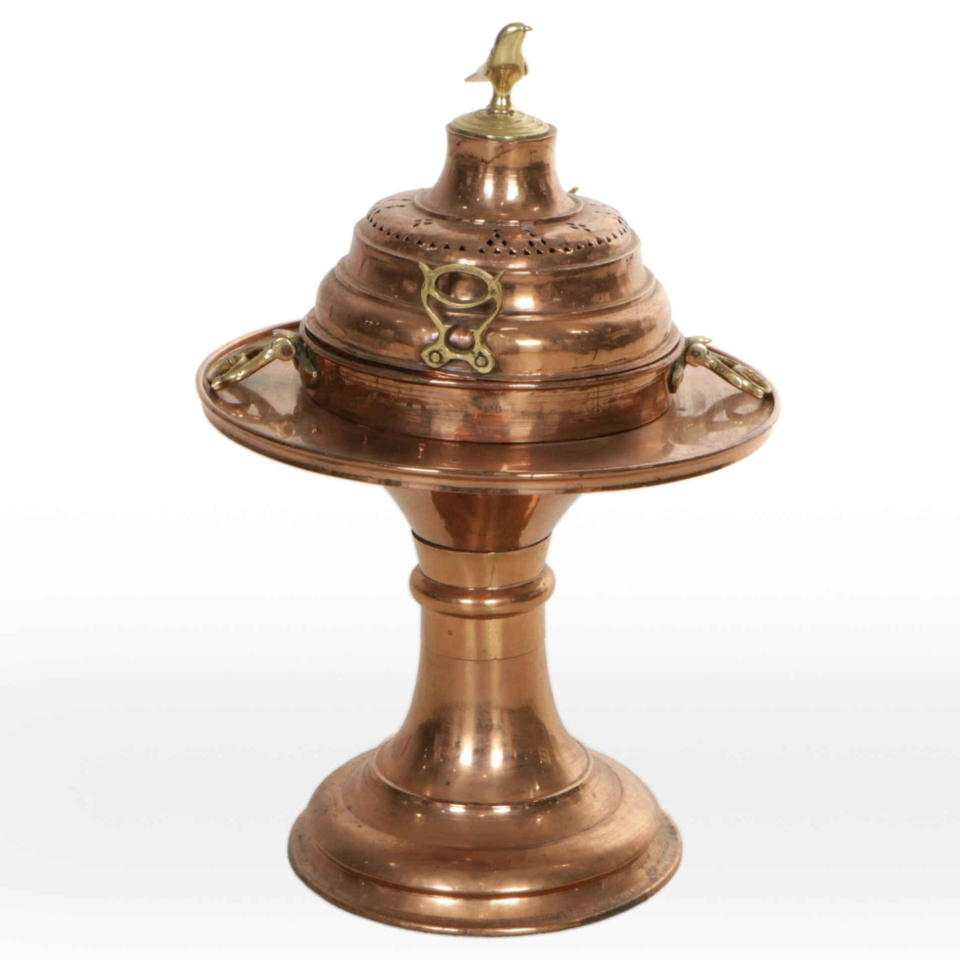 Turkish Style Copper and Brass Brazier with Bird Finial