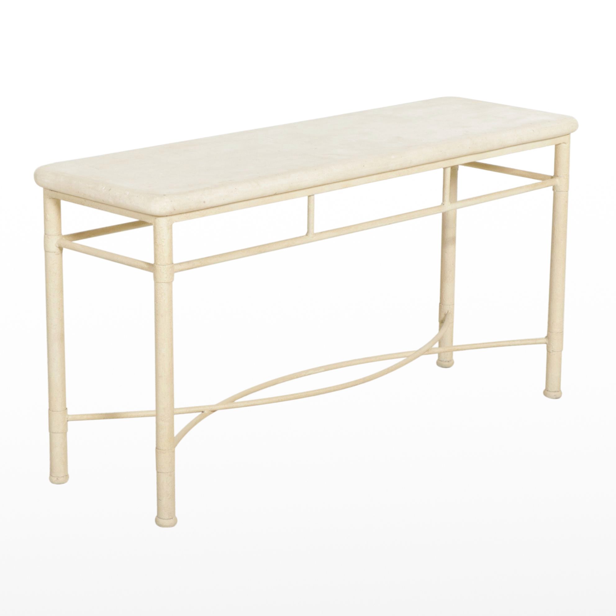 Travertine Top Sofa Table with Textured Metal Frame