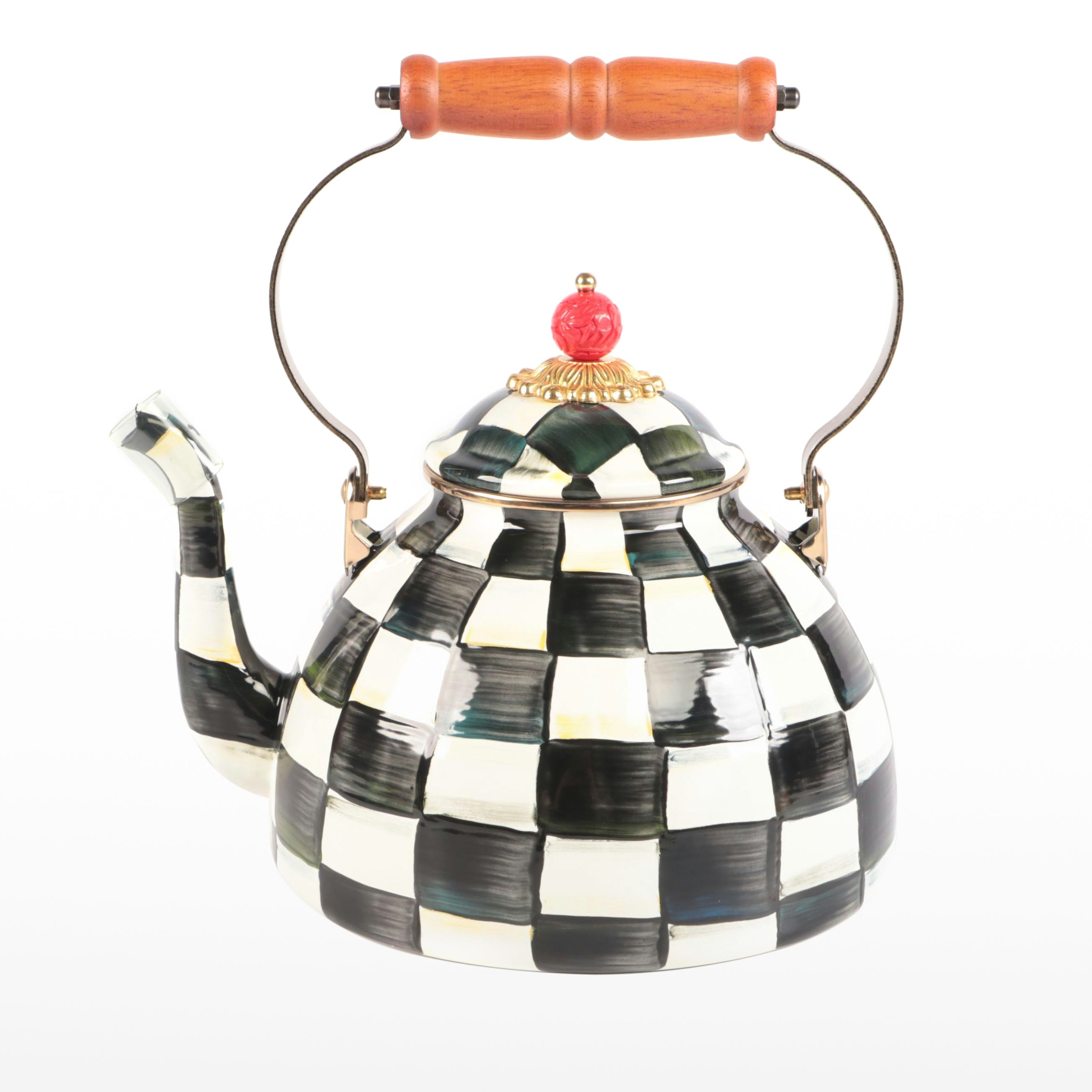 MacKenzie-Childs "Courtly Check" Enamelware Tea Kettle