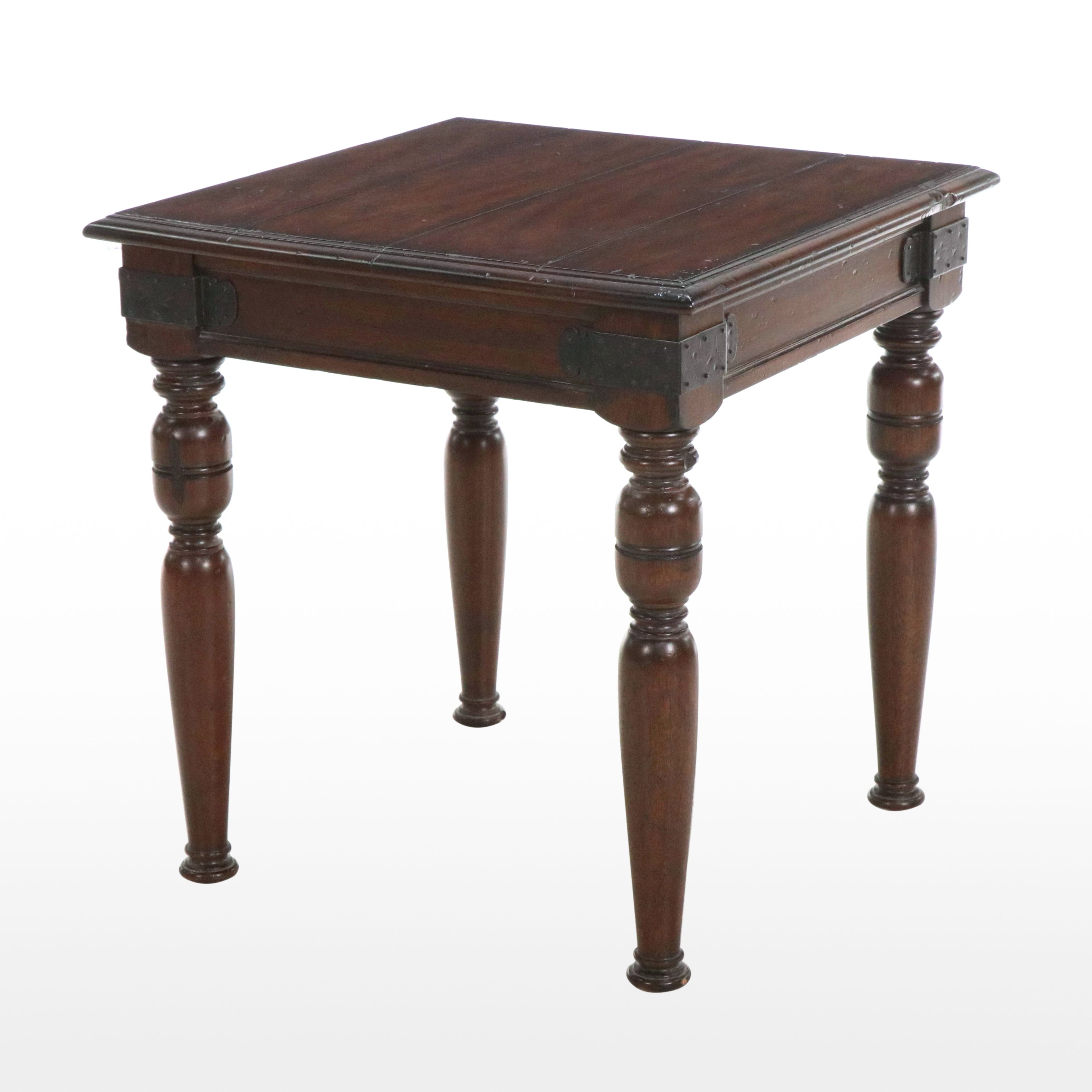 Ralph Lauren Furniture English Style Walnut Finish End Table with Metal Brackets