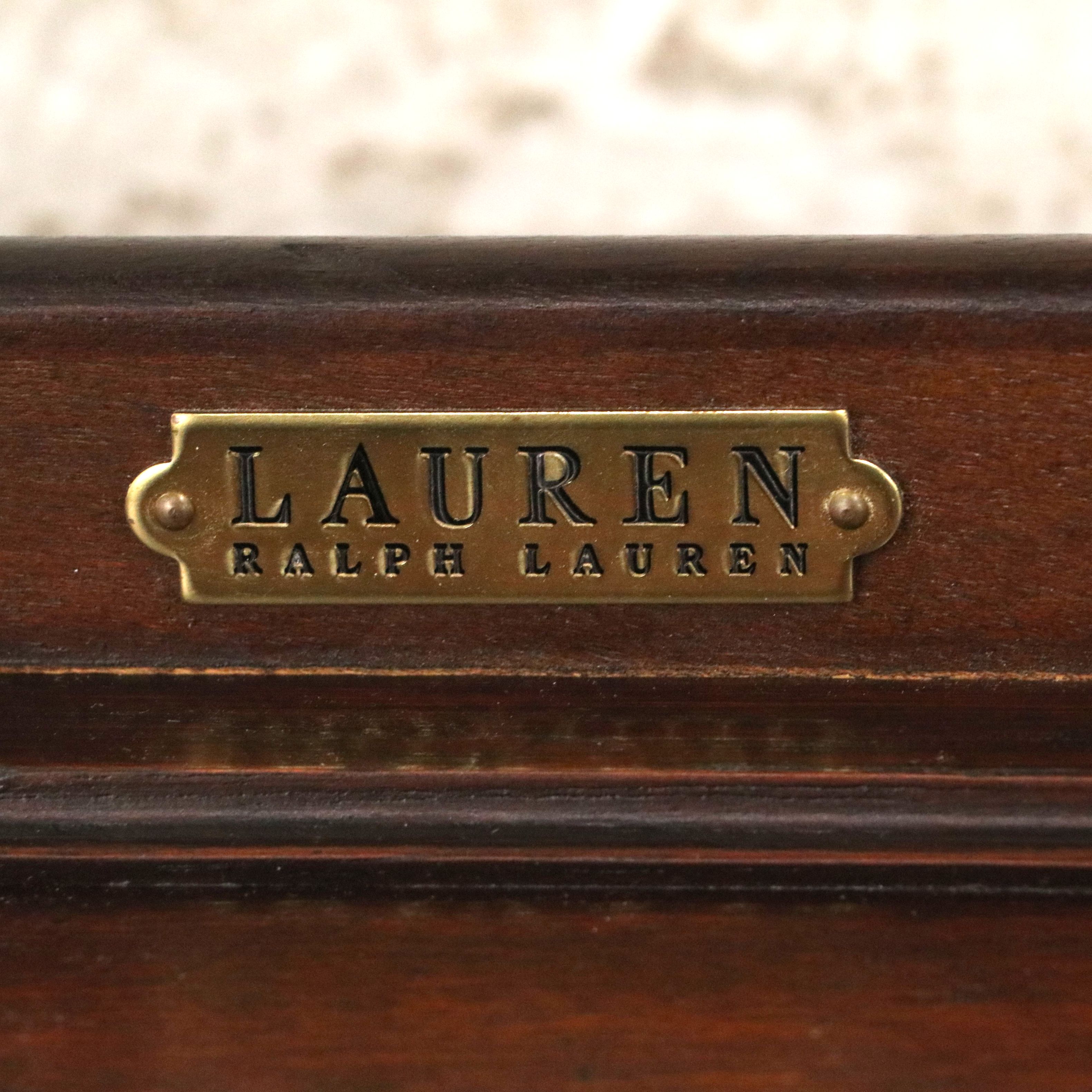 Ralph Lauren Furniture English Style Walnut Finish End Table with Metal Brackets