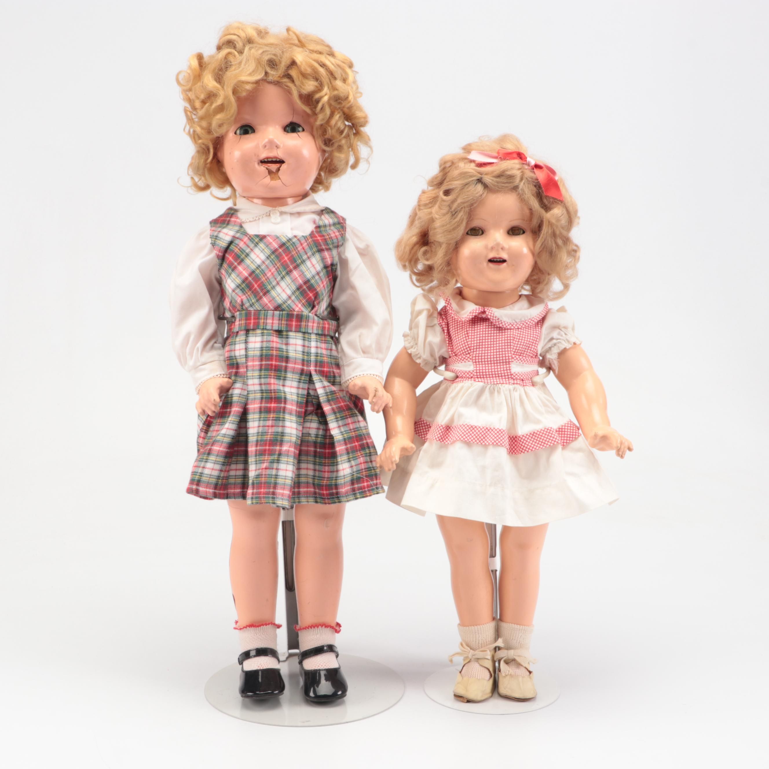 Vintage Shirley Temple Composition Doll with Other Doll and Accessories