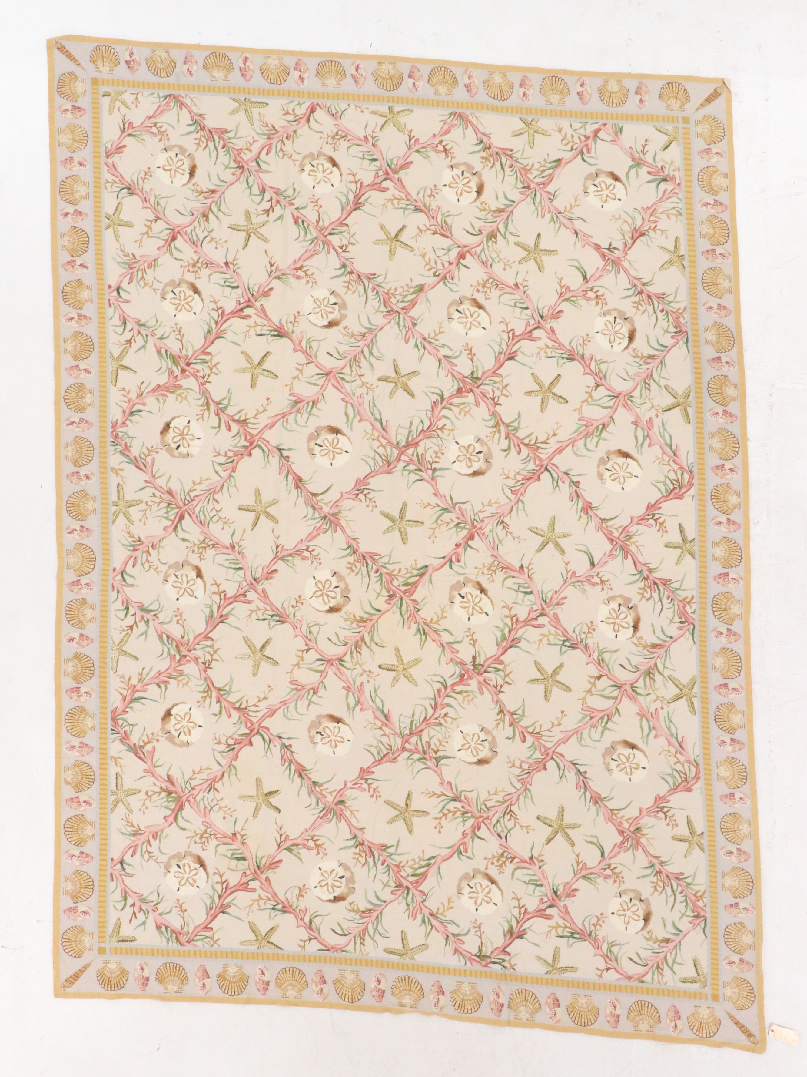 9'9 x 15'3 Handmade Needlepoint Chinese Nautical Trellis Theme Room-Sized Rug