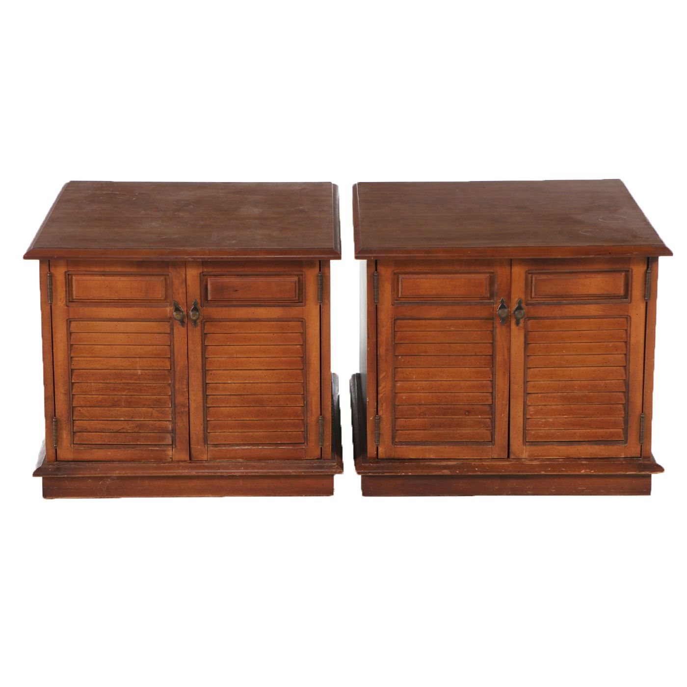 Pair of Wooden End Tables with Shutter Doors