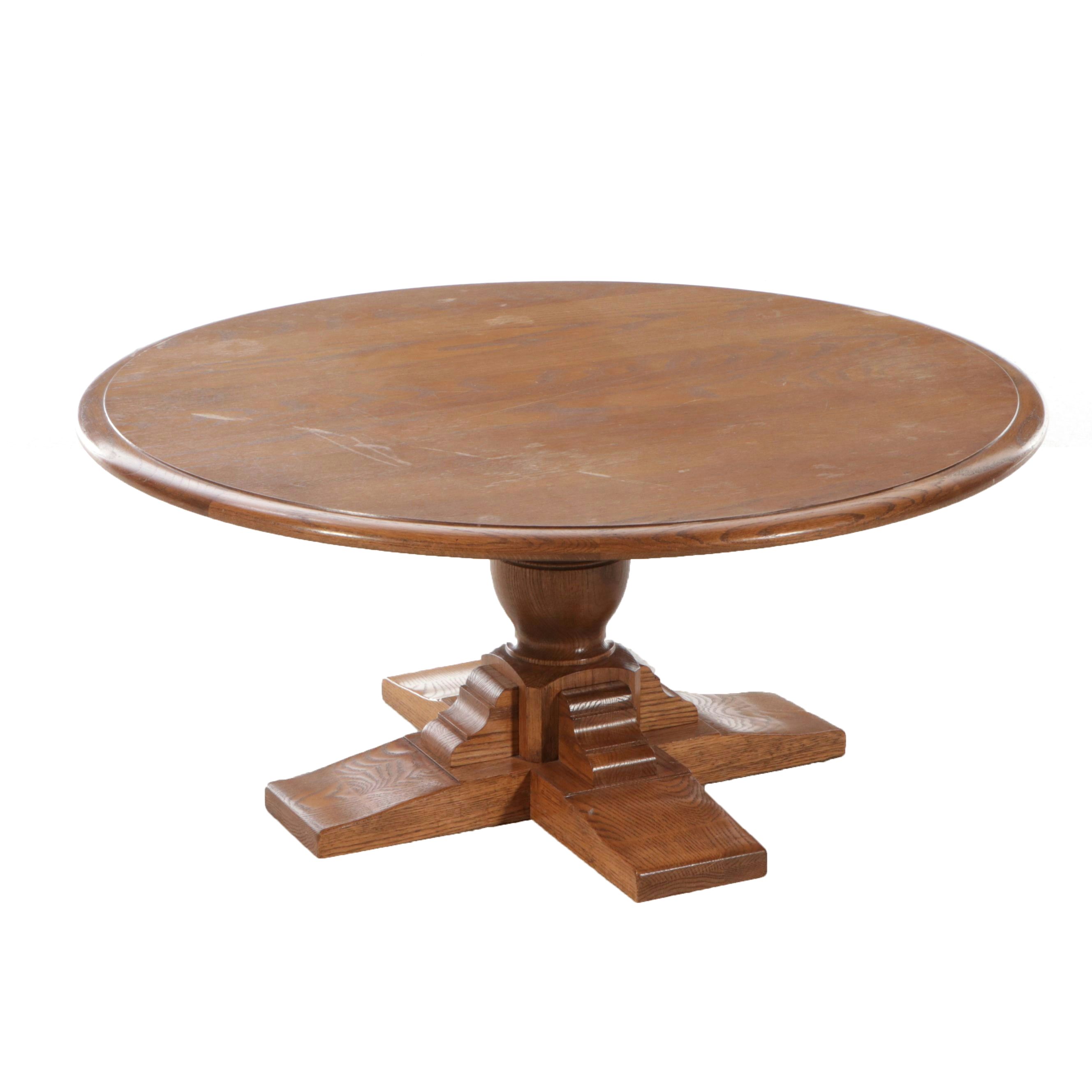 Traditional Style Oak Pedestal Coffee Table