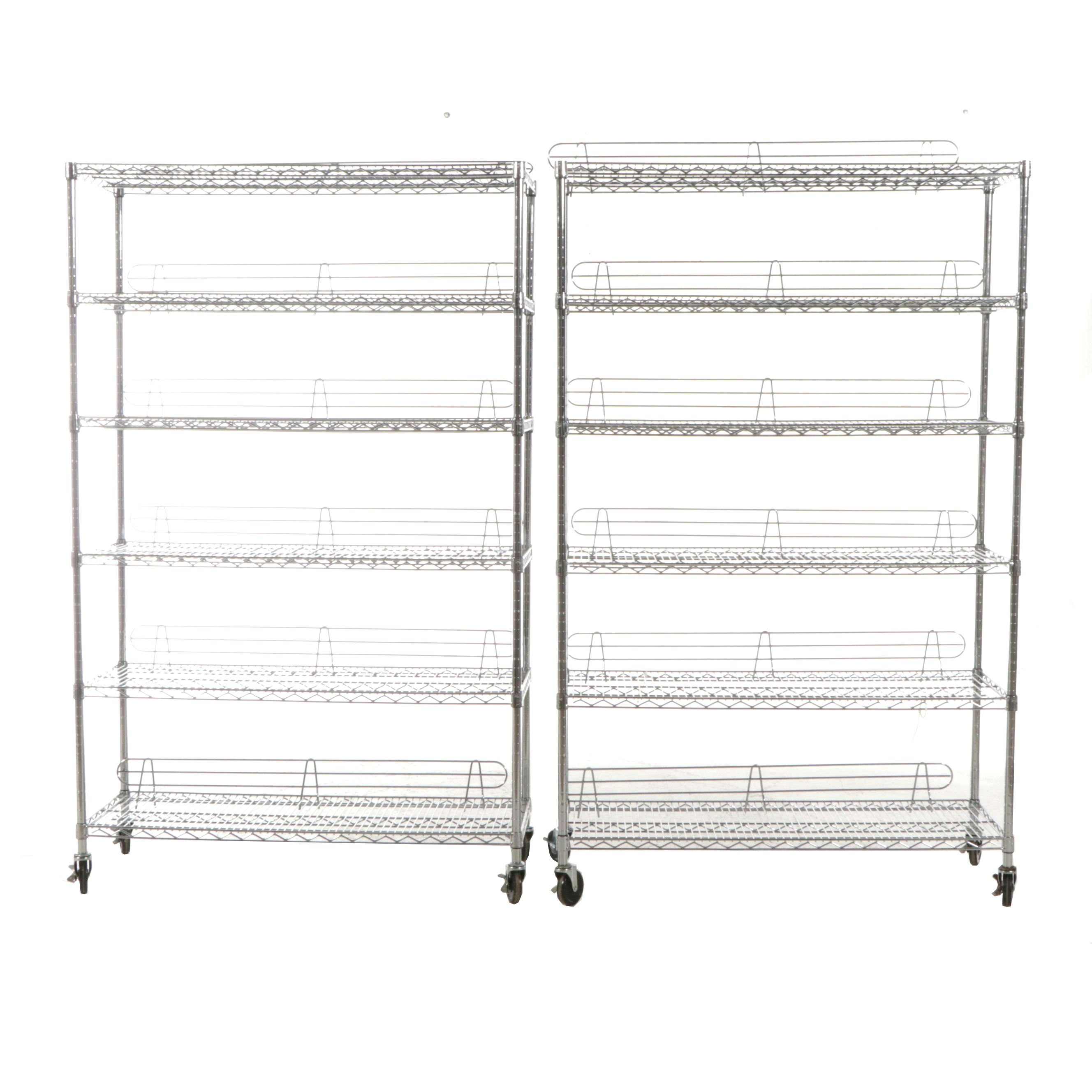 Pair of NSF Rated Chrome Six-Tier Metal Wire Shelving Racks