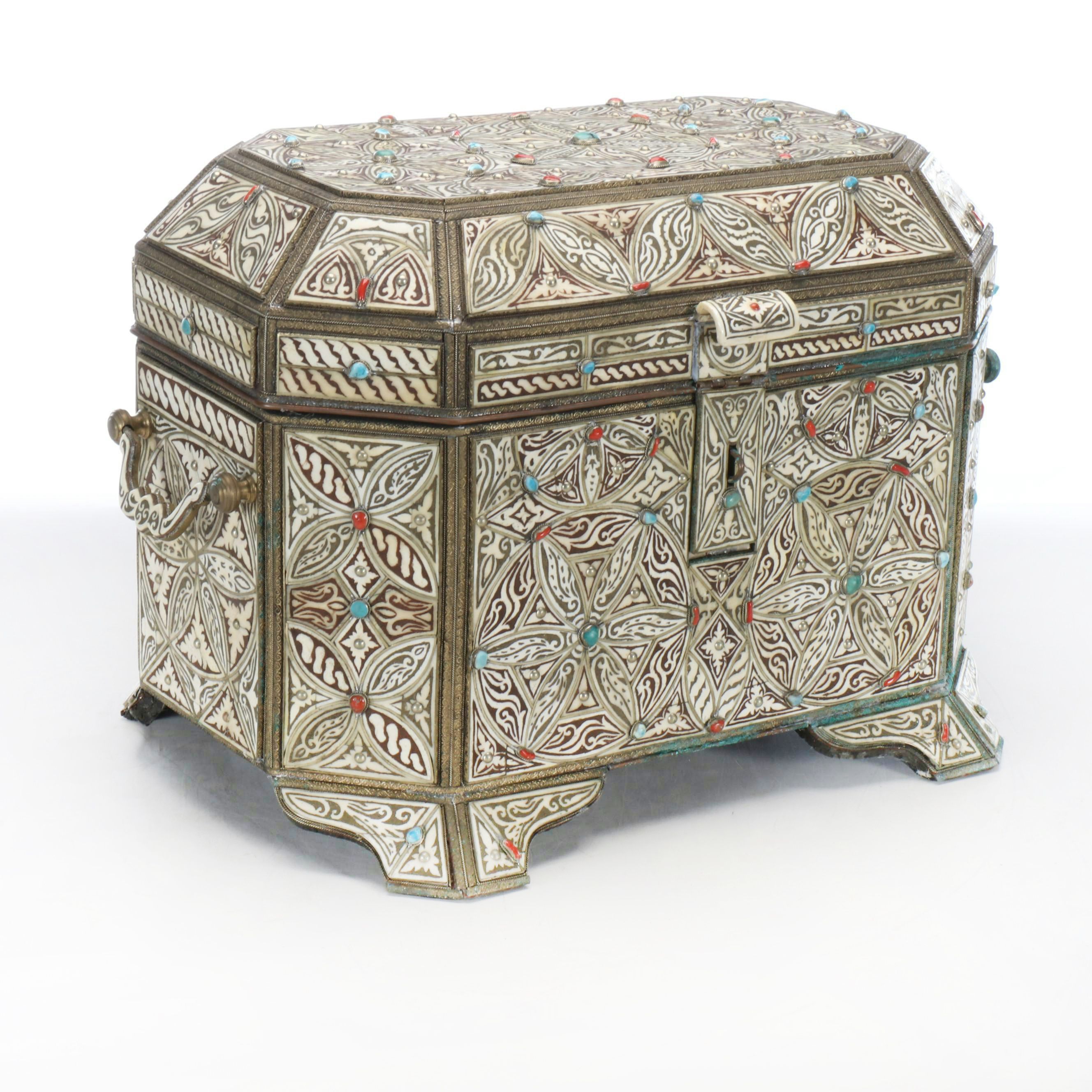 Turkish Semi-Precious Stone and Bone Mosaic Inlay Chest