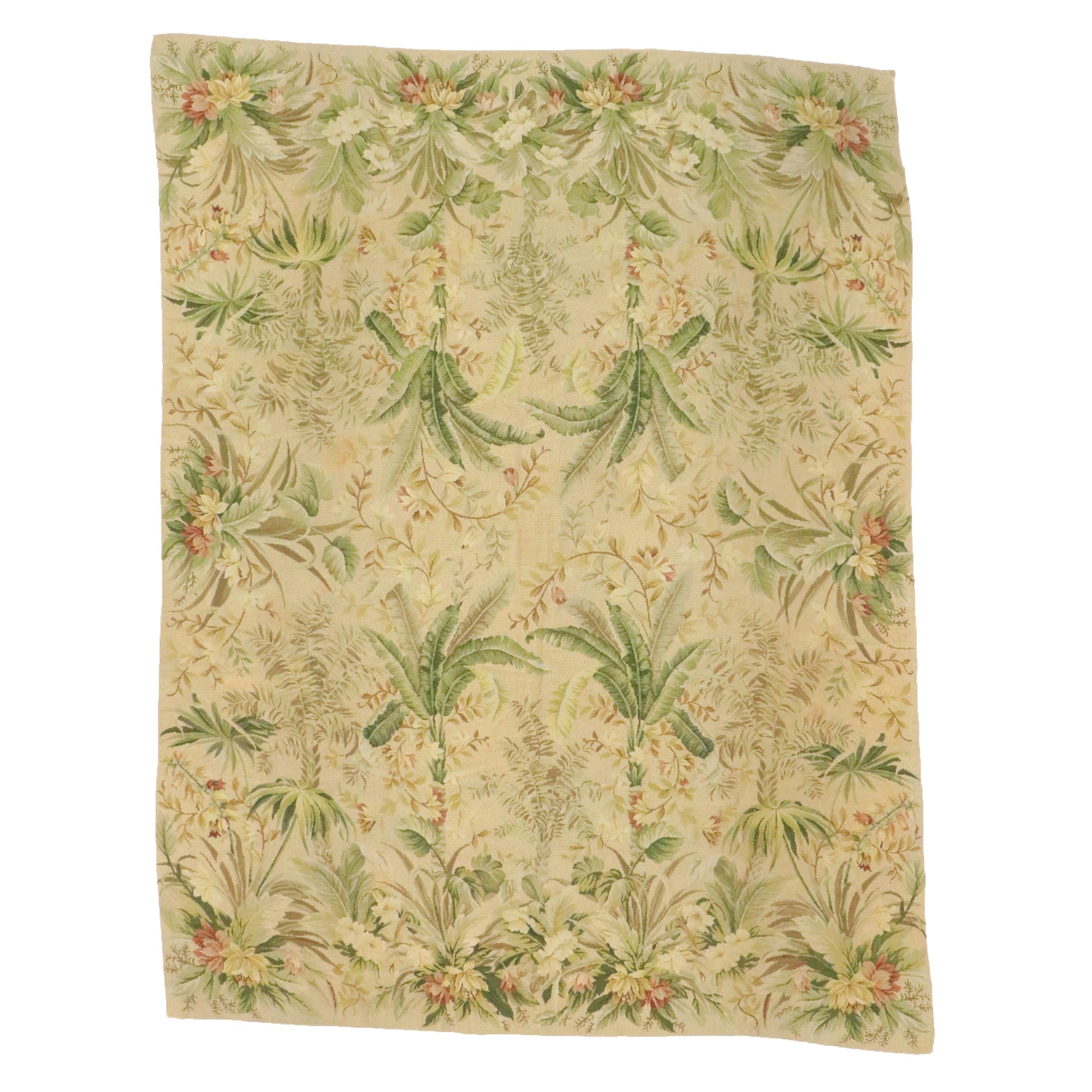 7'5 x 9'10 Handmade Needlepoint Chinese Tropical Floral Area Rug