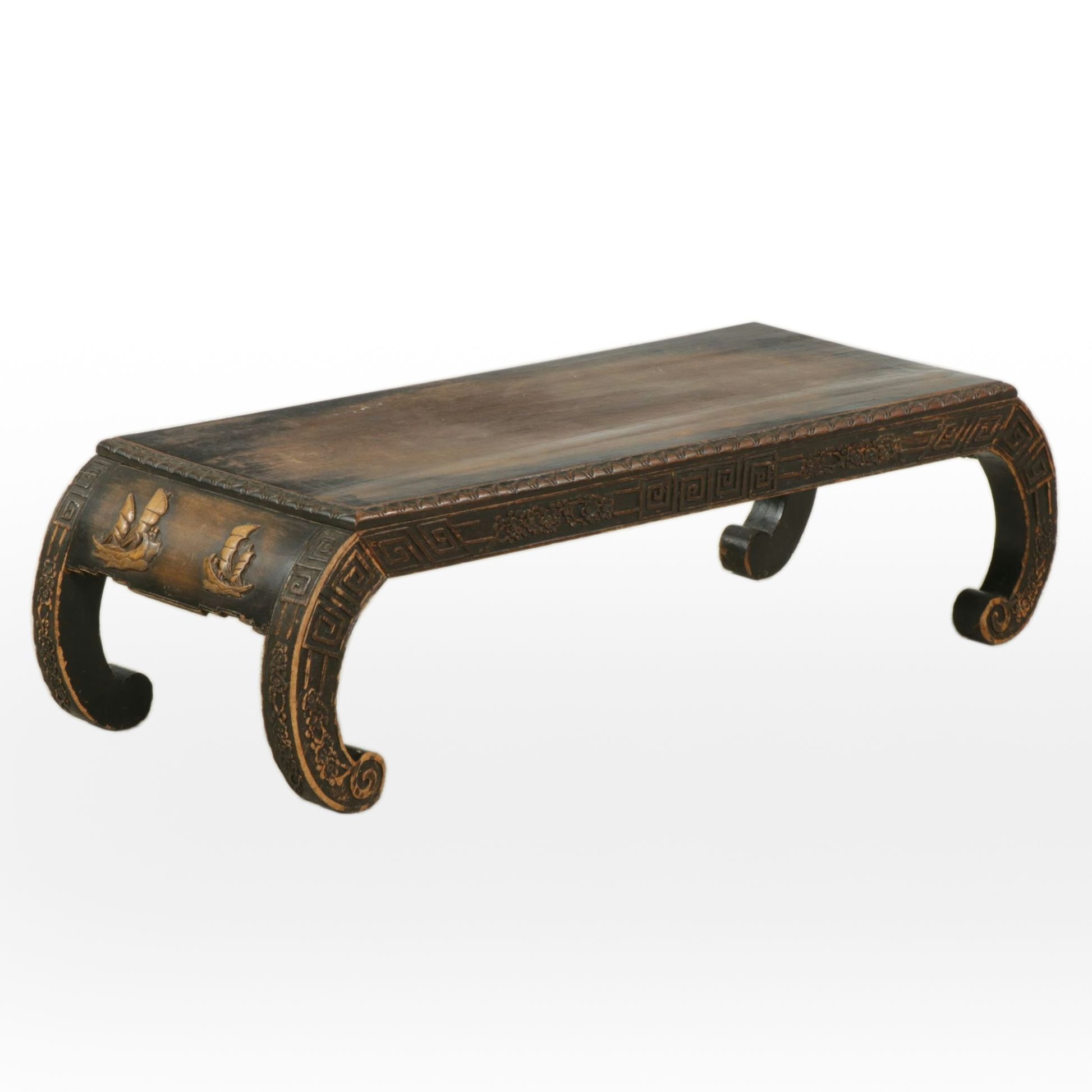 Chinese Ebonized Wood Low Table with Scroll Legs, Mid 20th Century