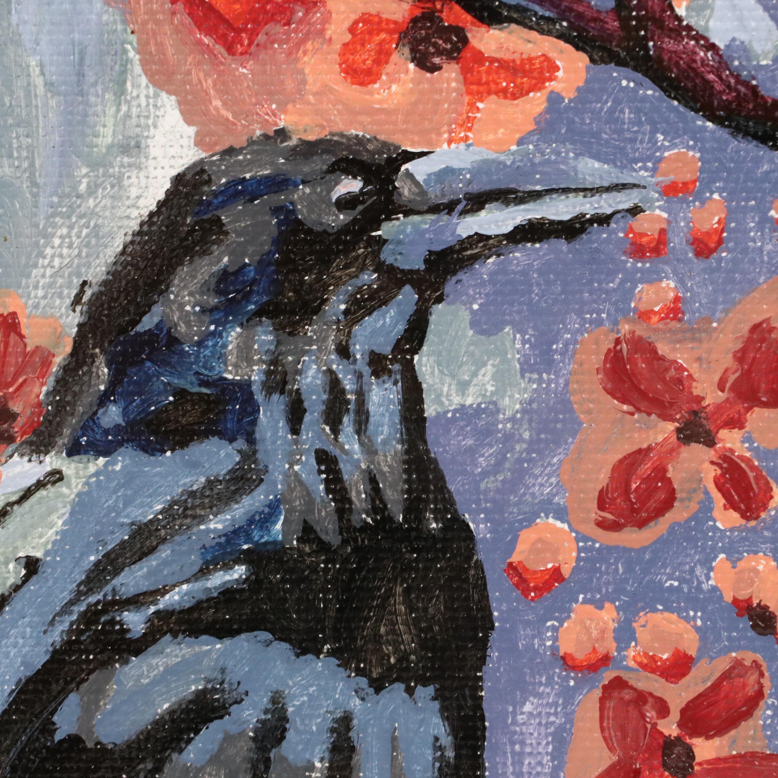Brittony Martin Acrylic Painting "Raven in the Peach Flowers," 2025