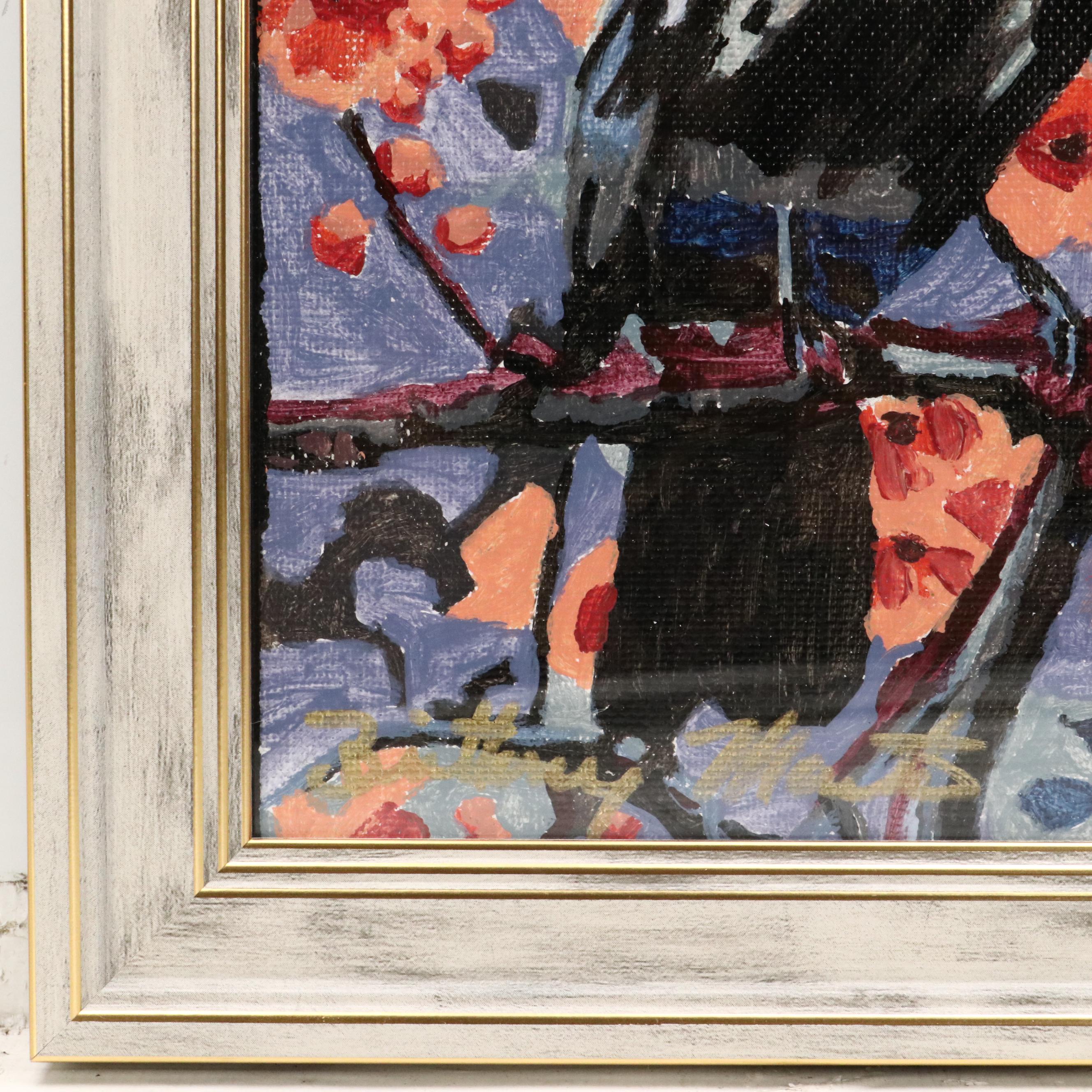 Brittony Martin Acrylic Painting "Raven in the Peach Flowers," 2025