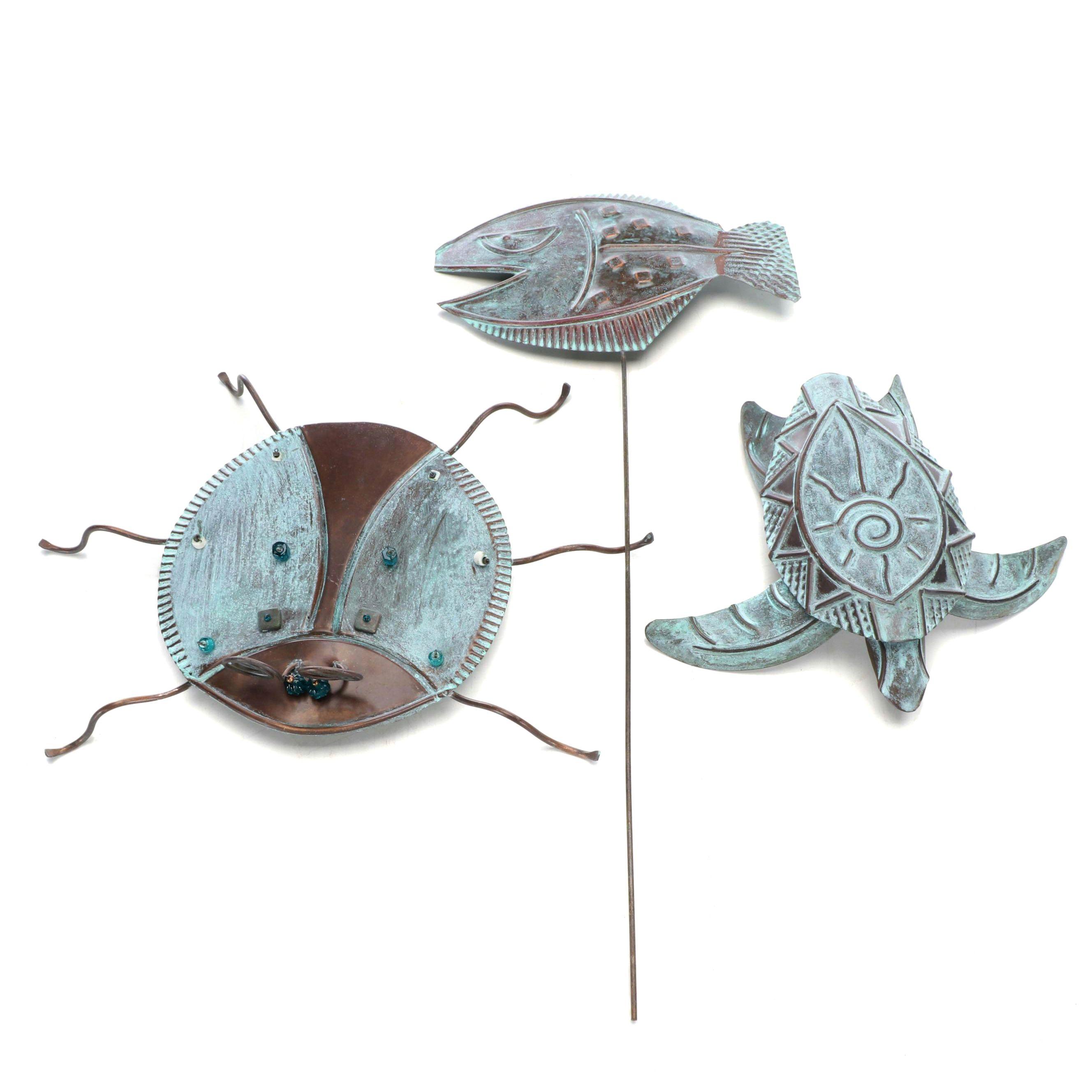 Ladybug, Fish, and Turtle Metal Garden Sculptures