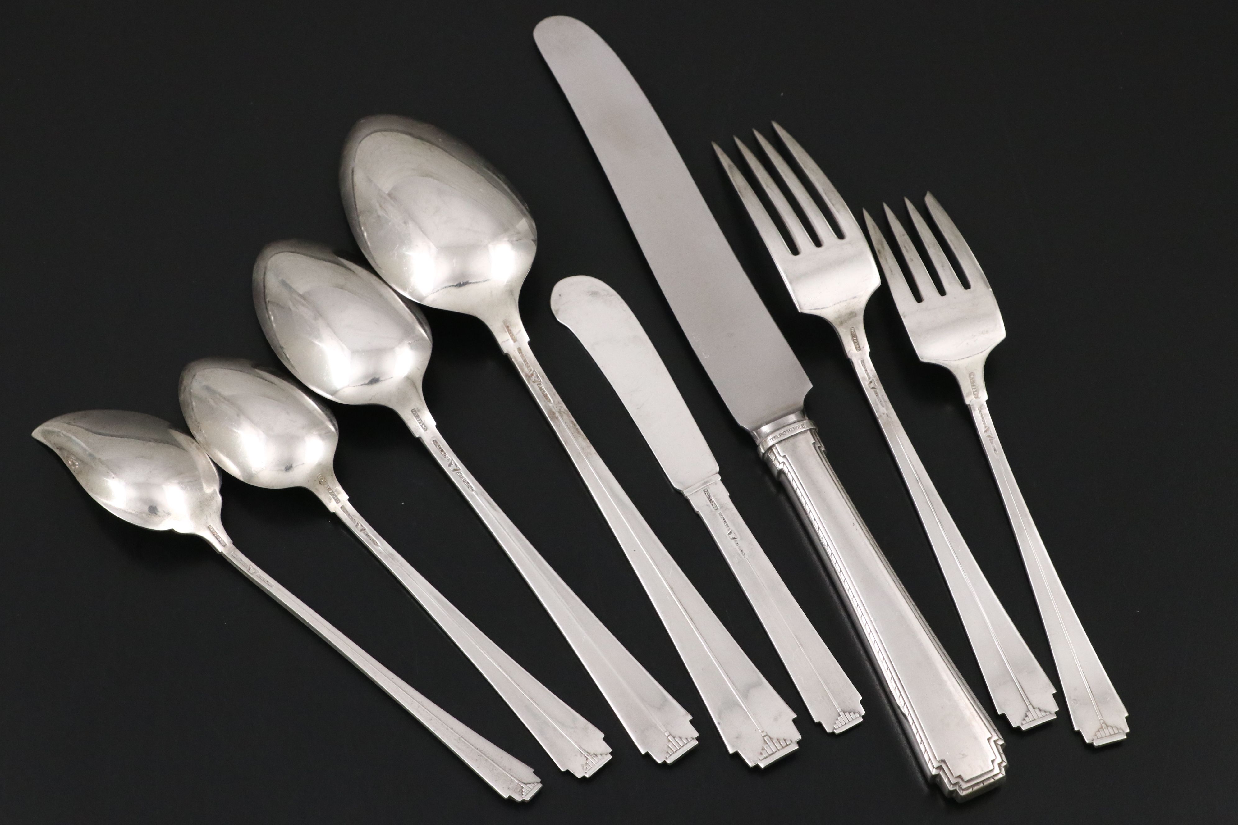 Wallace Art Deco Style "Rhythm" Sterling Silver Flatware, 1929–1965