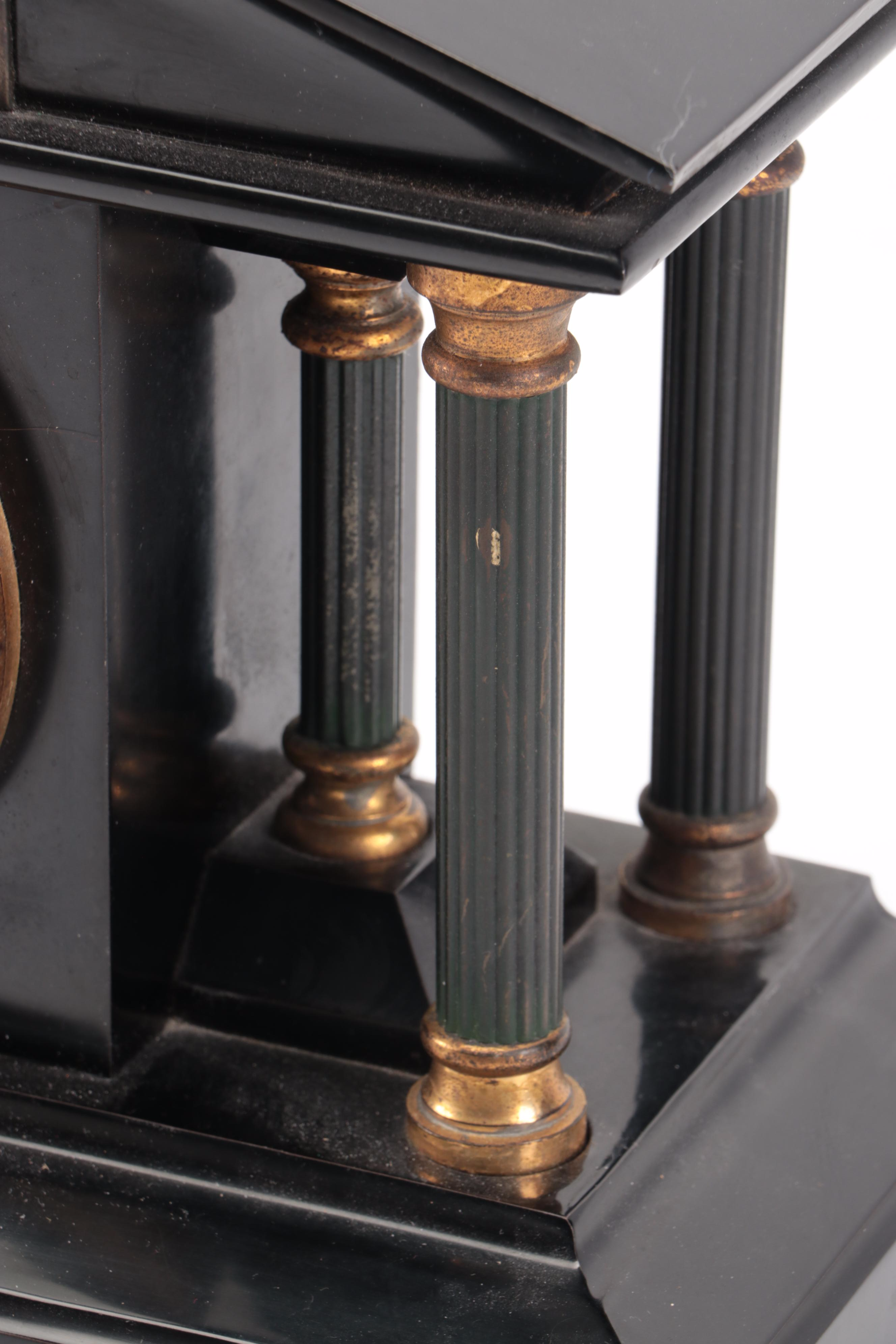 Ansonia Greek Revival Style Temple-Shaped Mantel Clock, Late 19th/Early 20th C.